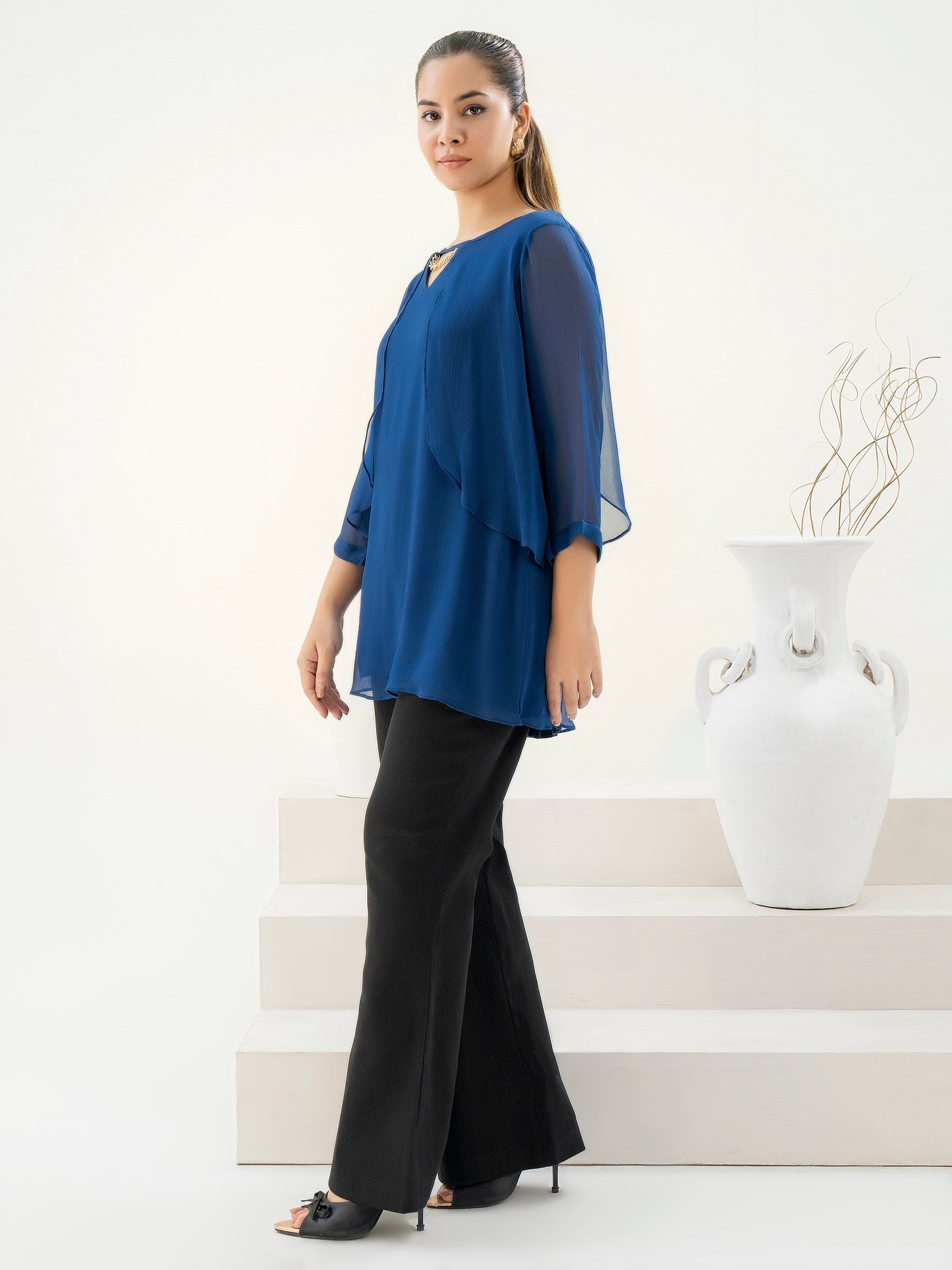 Dyed Chiffon Top With Slip