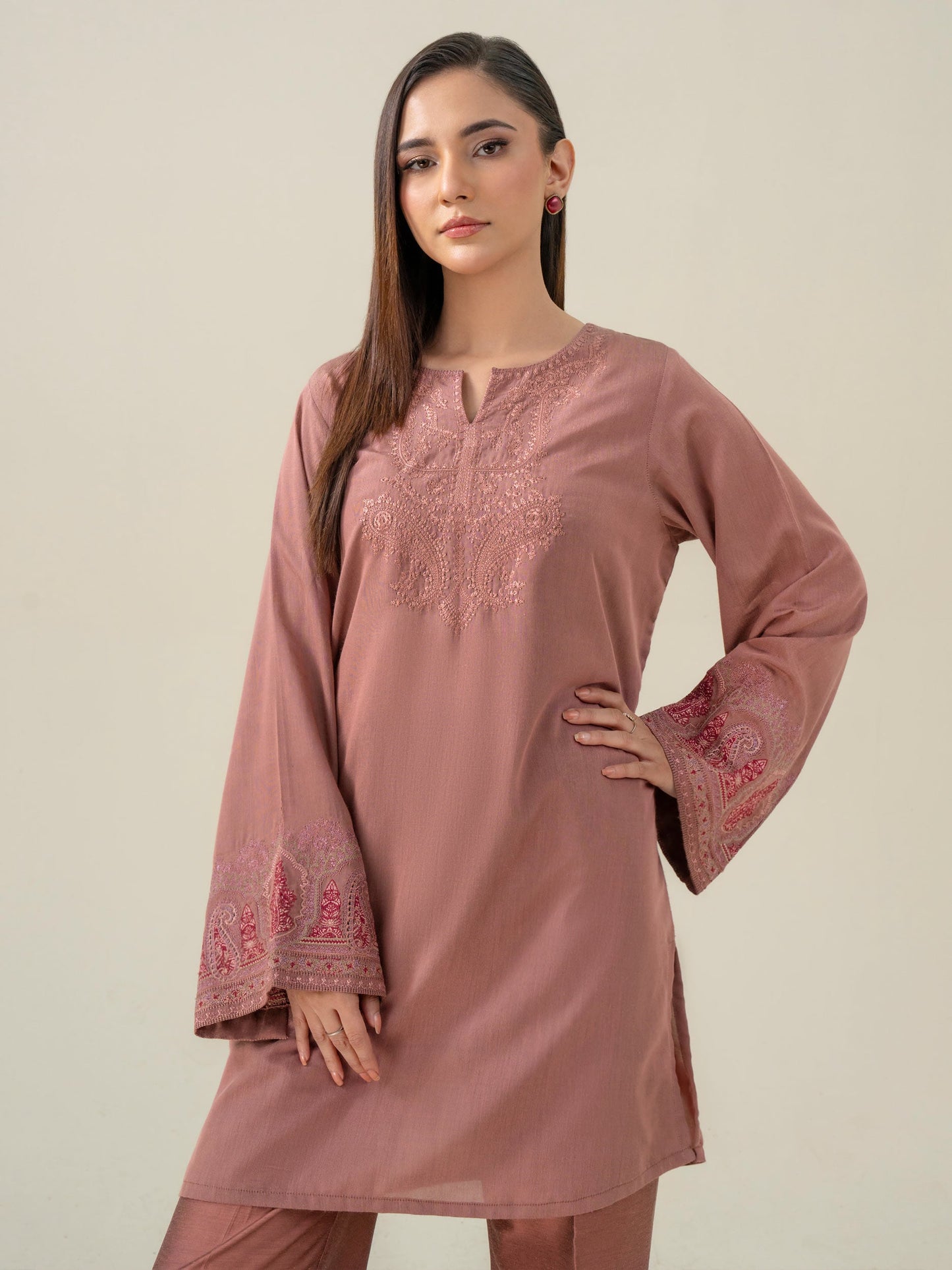 Raw Silk Co-Ord Set-Embroidered (Pret)