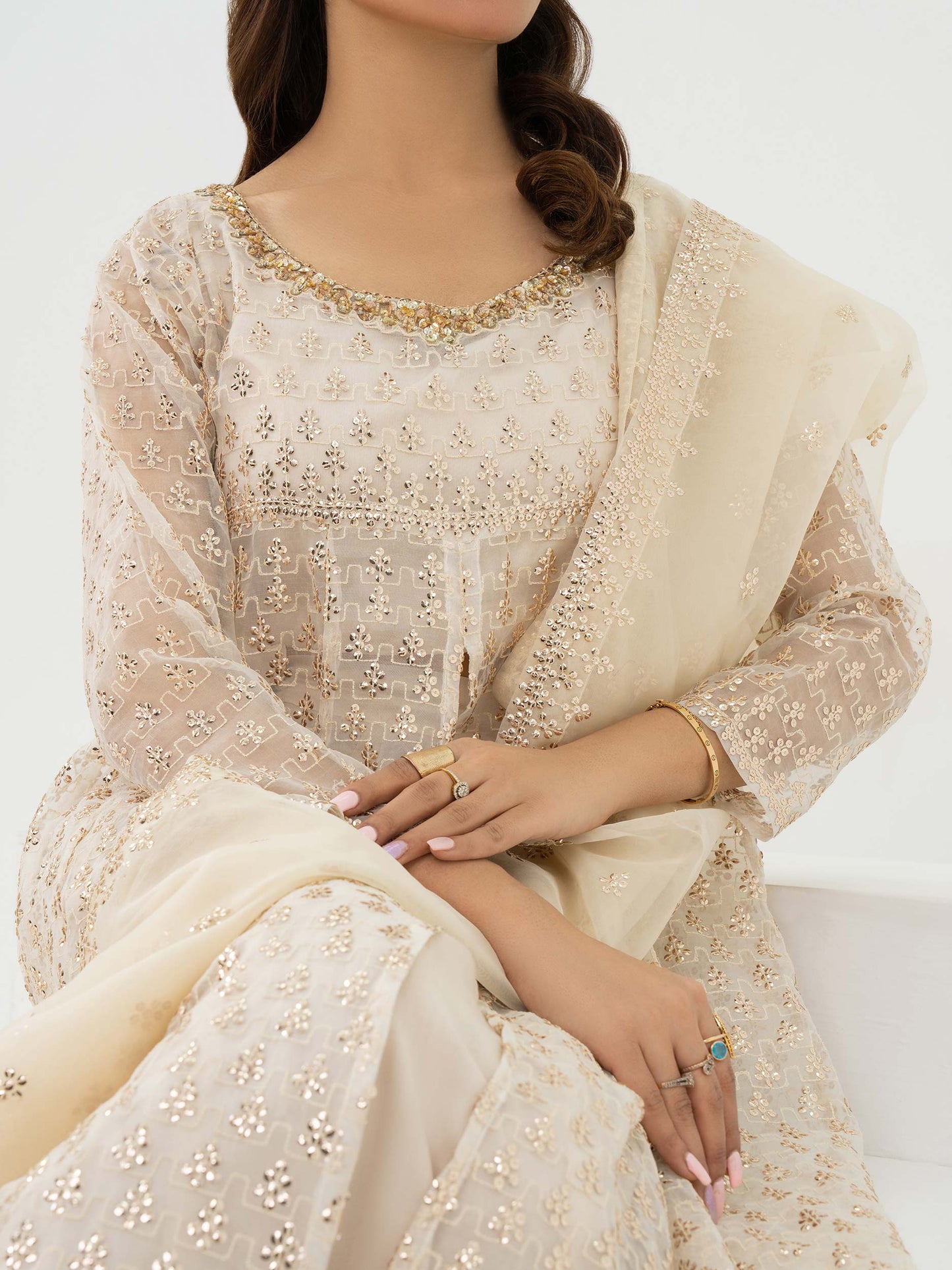 3 Piece Organza Suit-Embroidered (Pret)