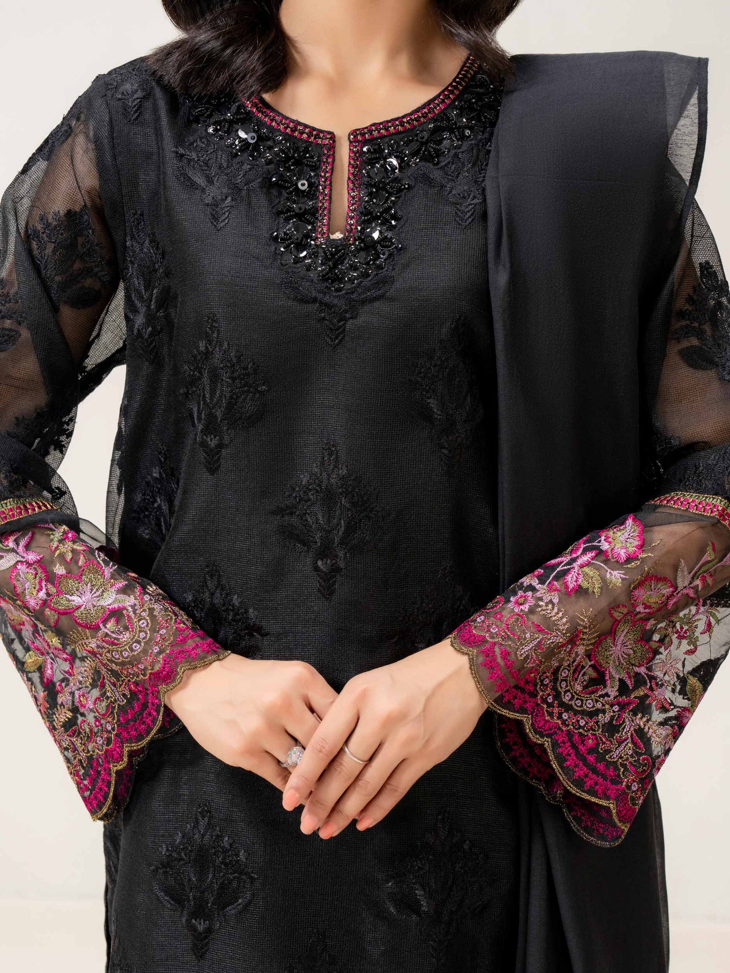 3 Piece Net Suit-Embroidered (Pret)
