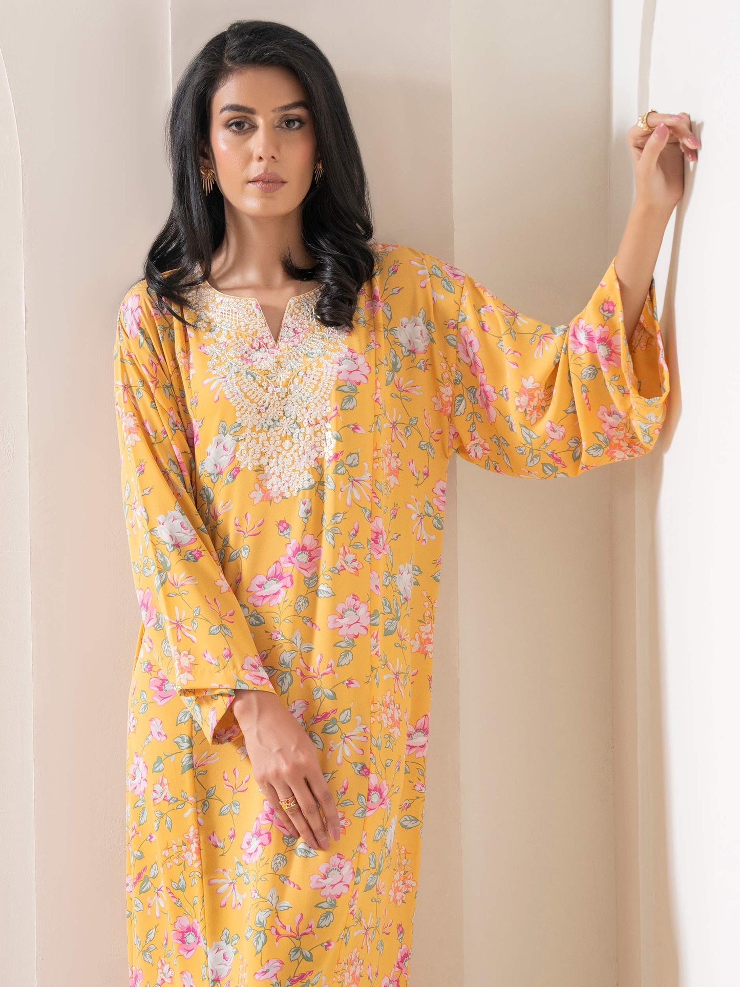 Embroidered Printed Grip Kaftan (Pret)