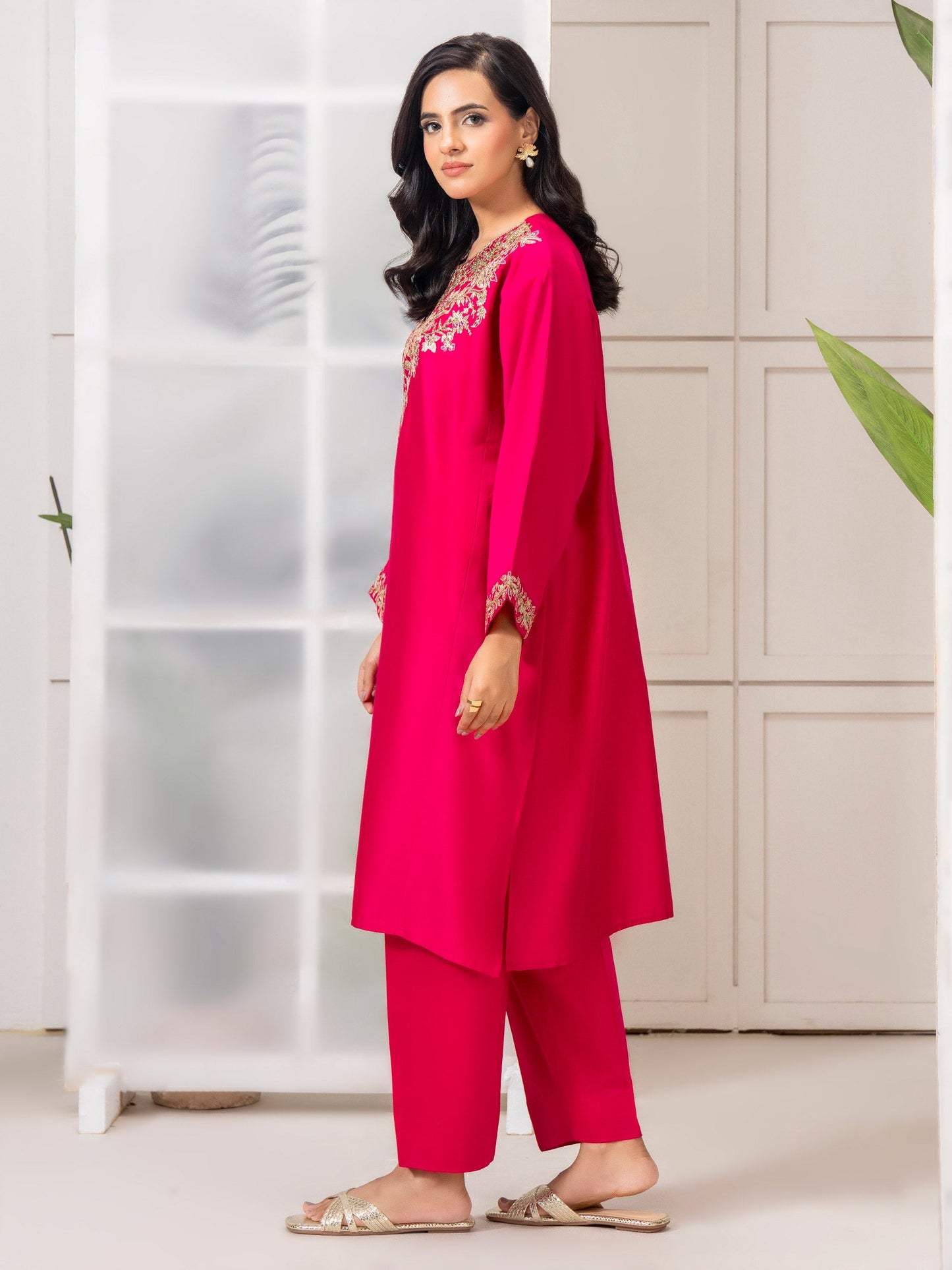 2 Piece Satin Suit-Embellished (Pret)