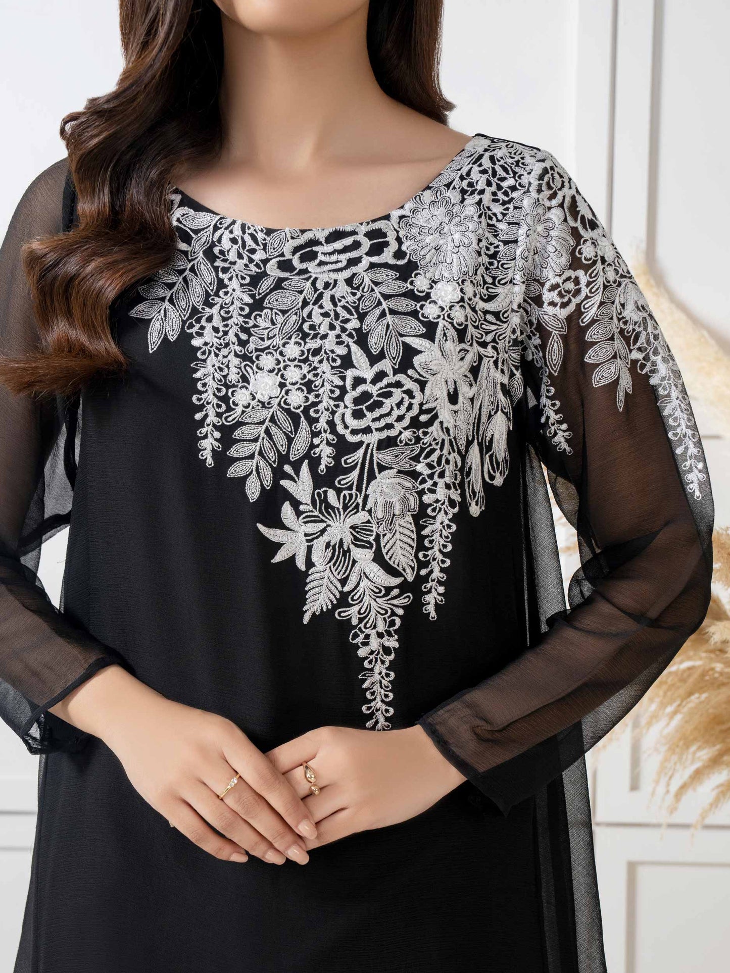 Chiffon Shirt- Embroidered (Pret)