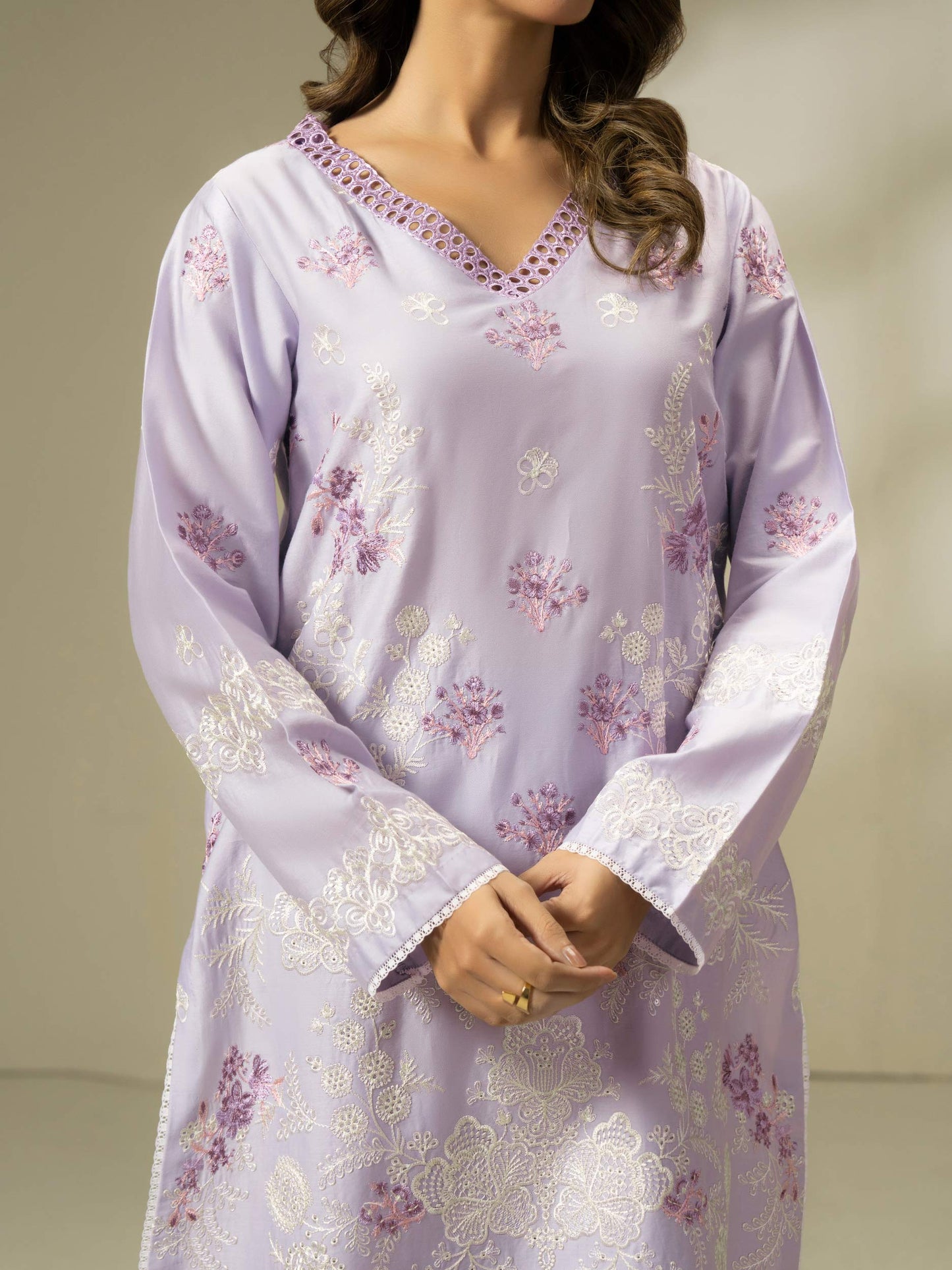 2 Piece Satin Suit-Embroidered (Pret)