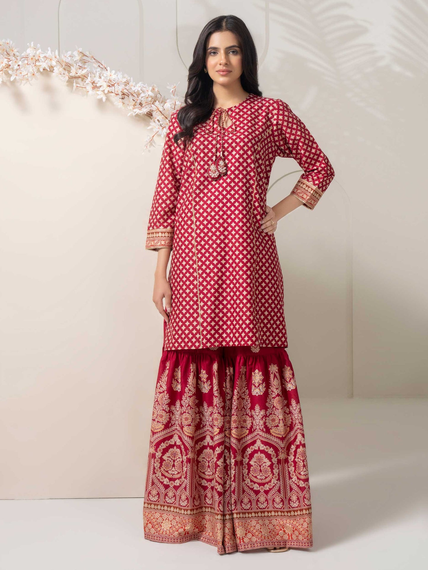 2 Piece Cambric Suit-Paste Print (Pret)