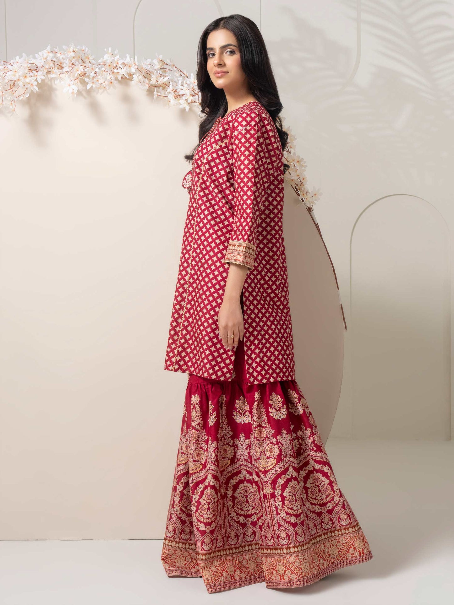 2 Piece Cambric Suit-Paste Print (Pret)