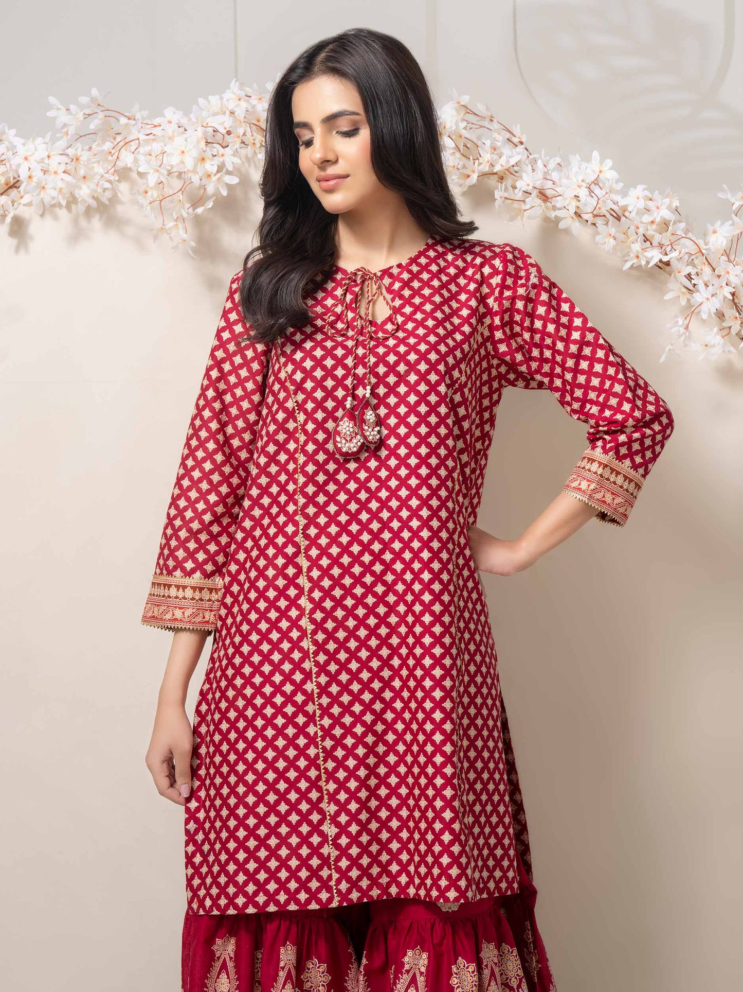 2 Piece Cambric Suit-Paste Print (Pret)