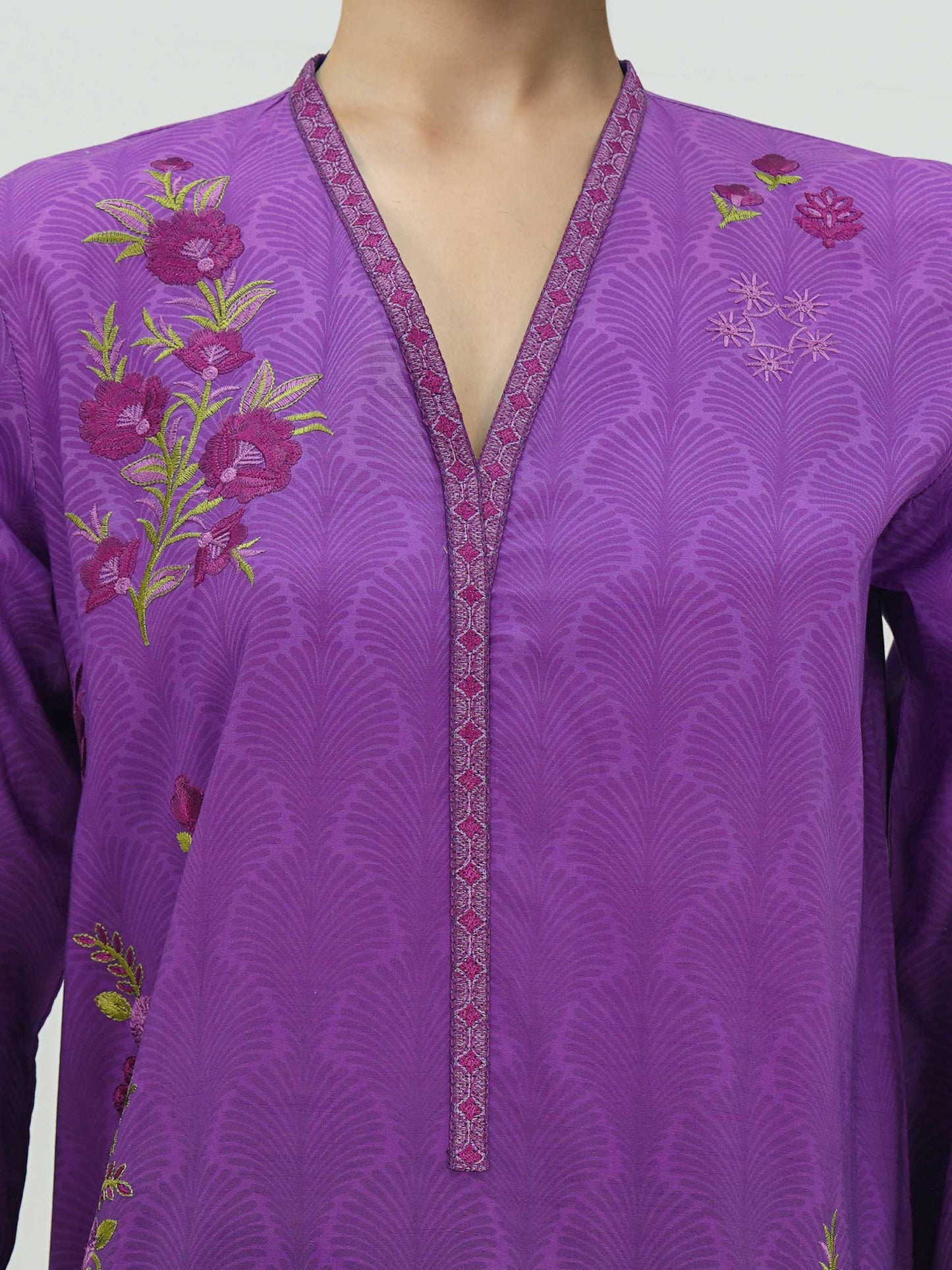 2 Piece Lawn Slub Suit- Embroidered (Pret)