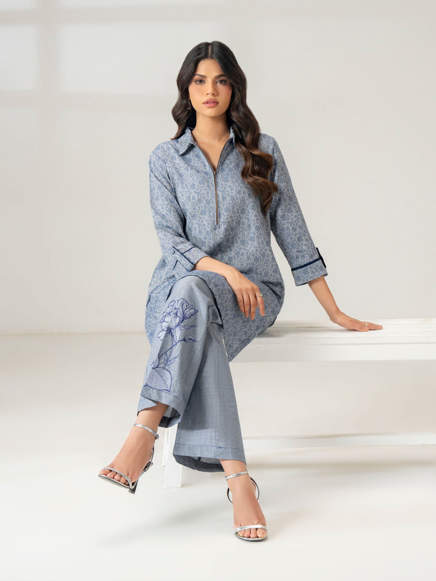 2 Piece Jacquard Suit-Embroidered (Pret)
