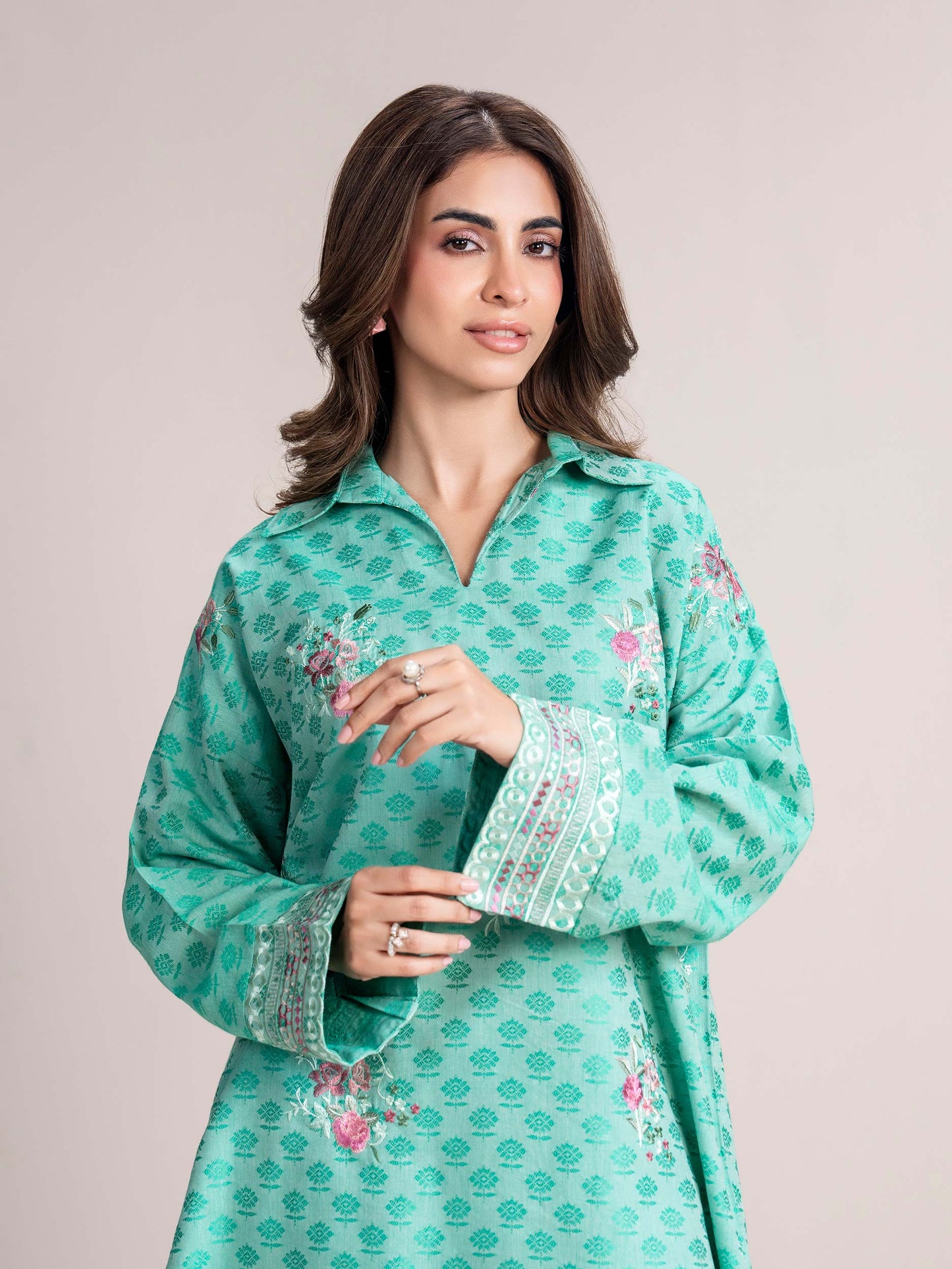Self Jacquard Kurti-Embroidered (Pret)