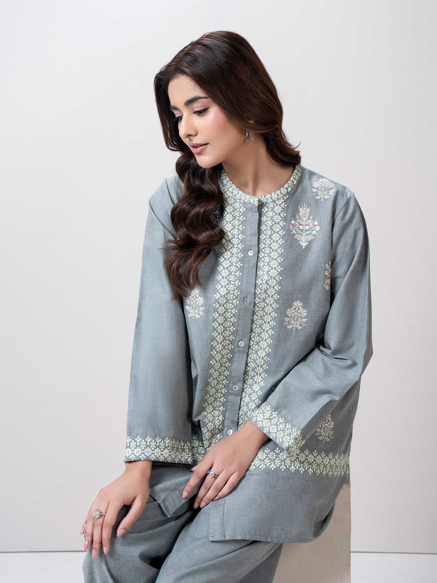 Yarn Dyed Co-ord Set- Embroidered