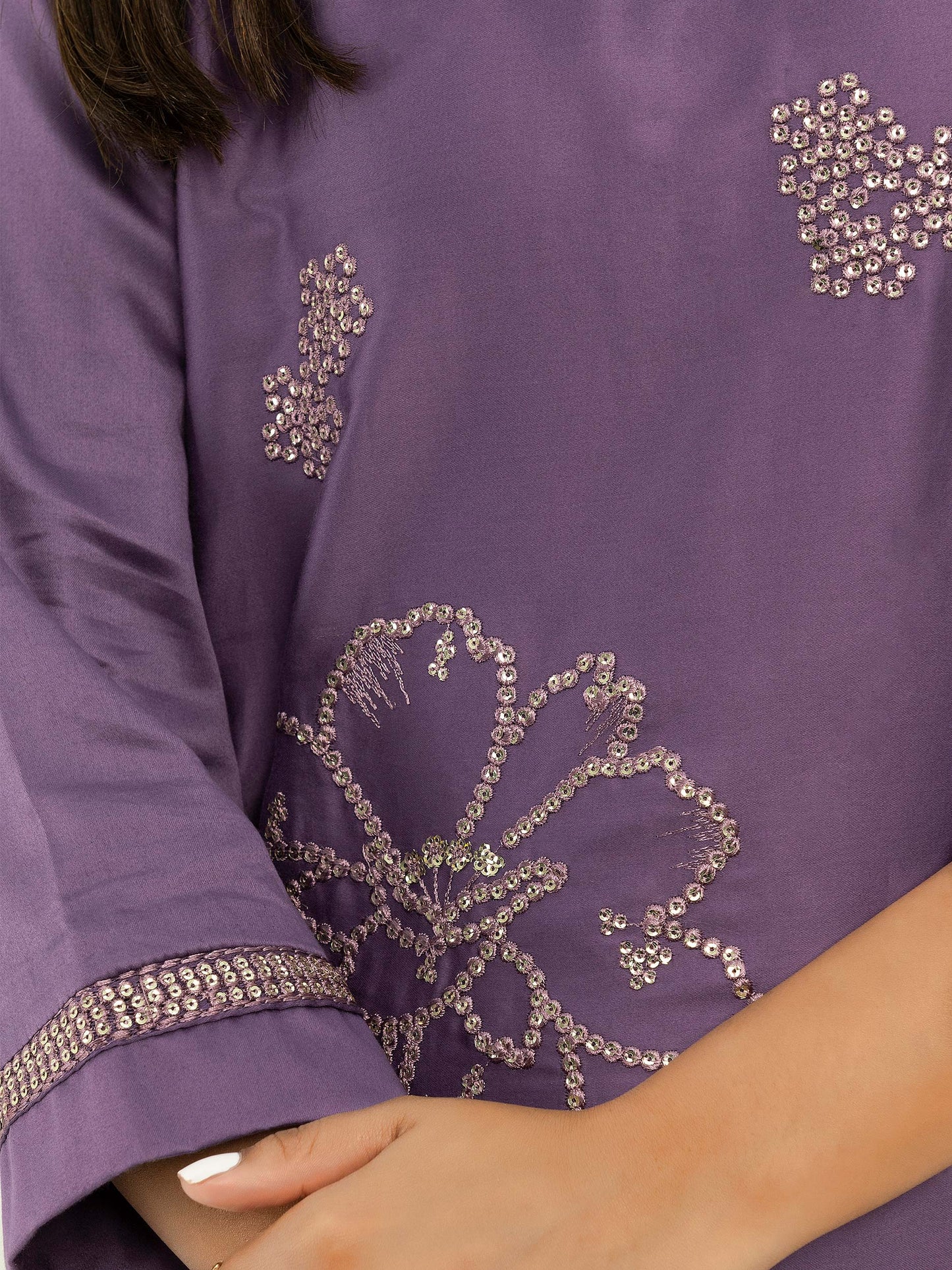 2 Piece Satin Suit-Embroidered (Pret)