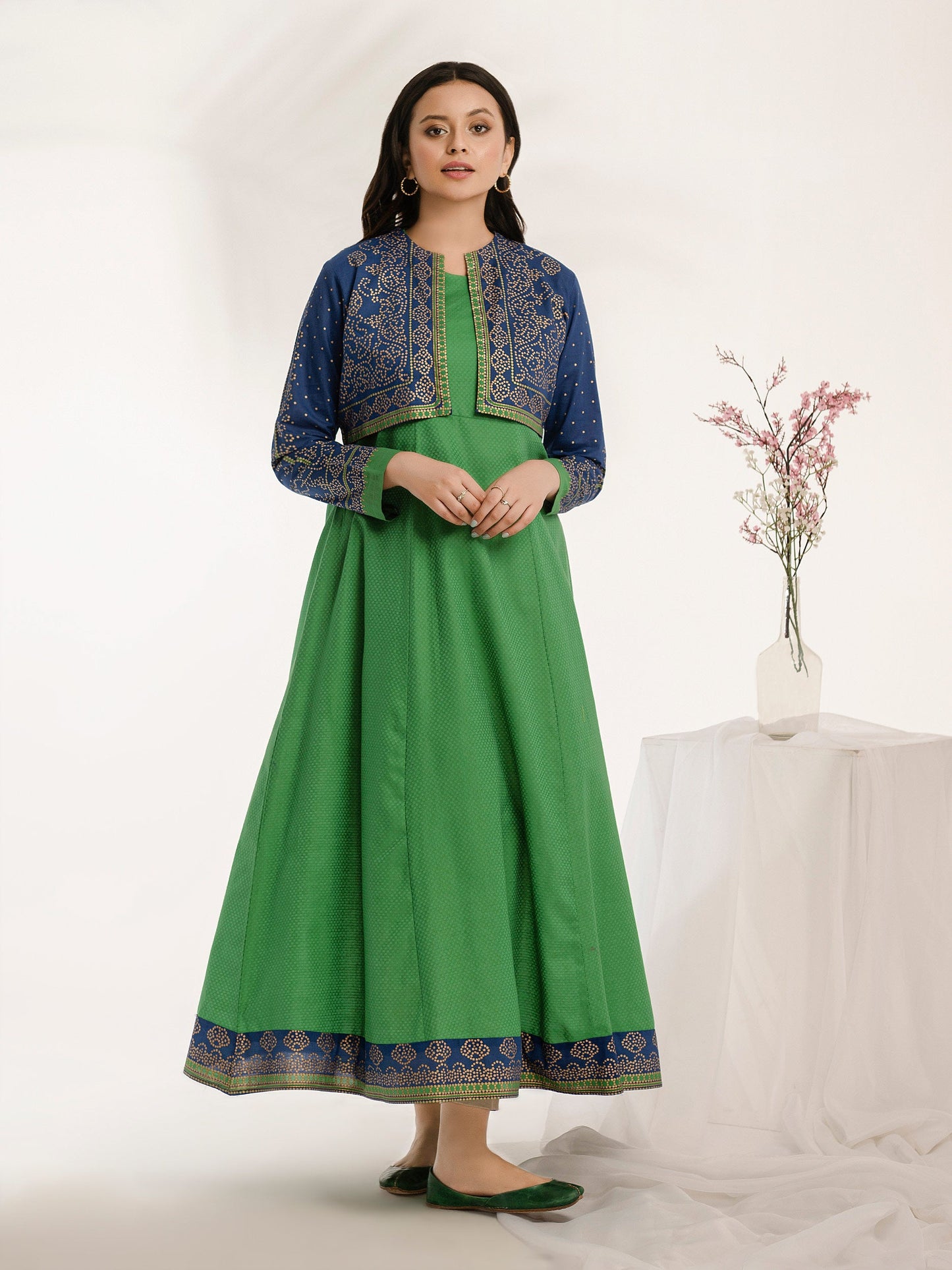 Texture Lawn Frock With Bolero-Paste Print (Pret)