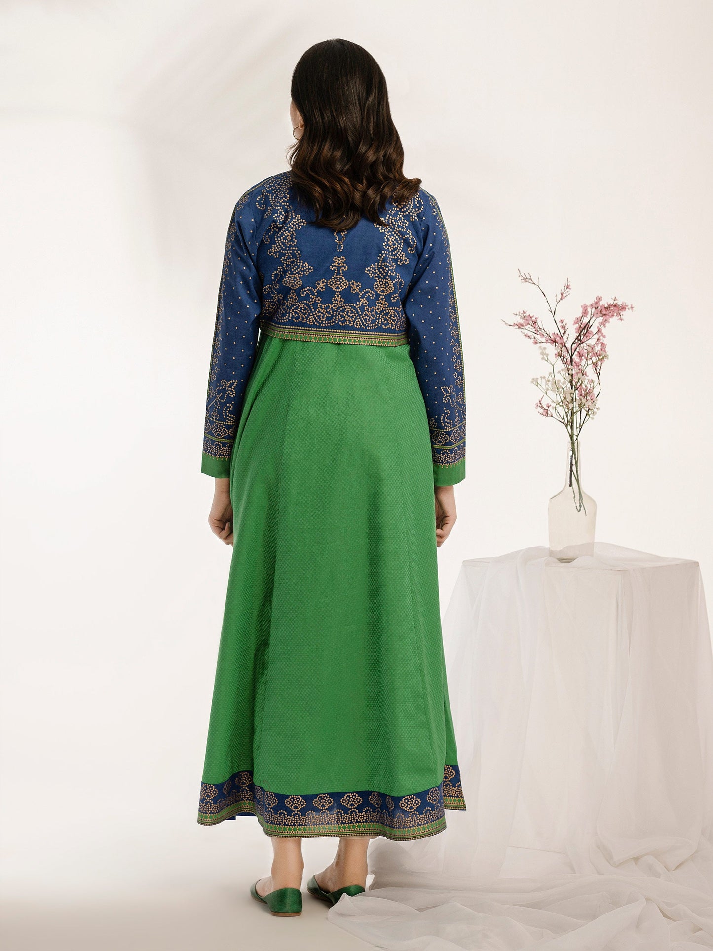 Texture Lawn Frock With Bolero-Paste Print (Pret)