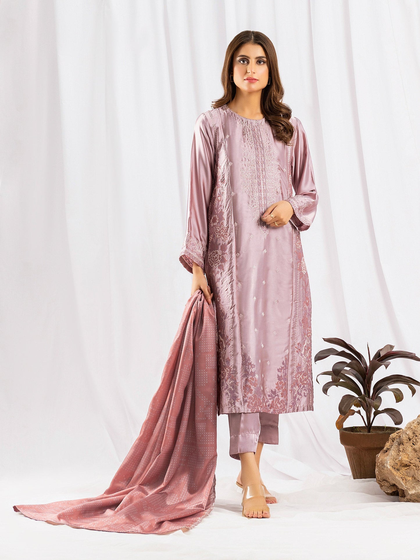 3 Piece Silk Suit-Embroidered (Pret)