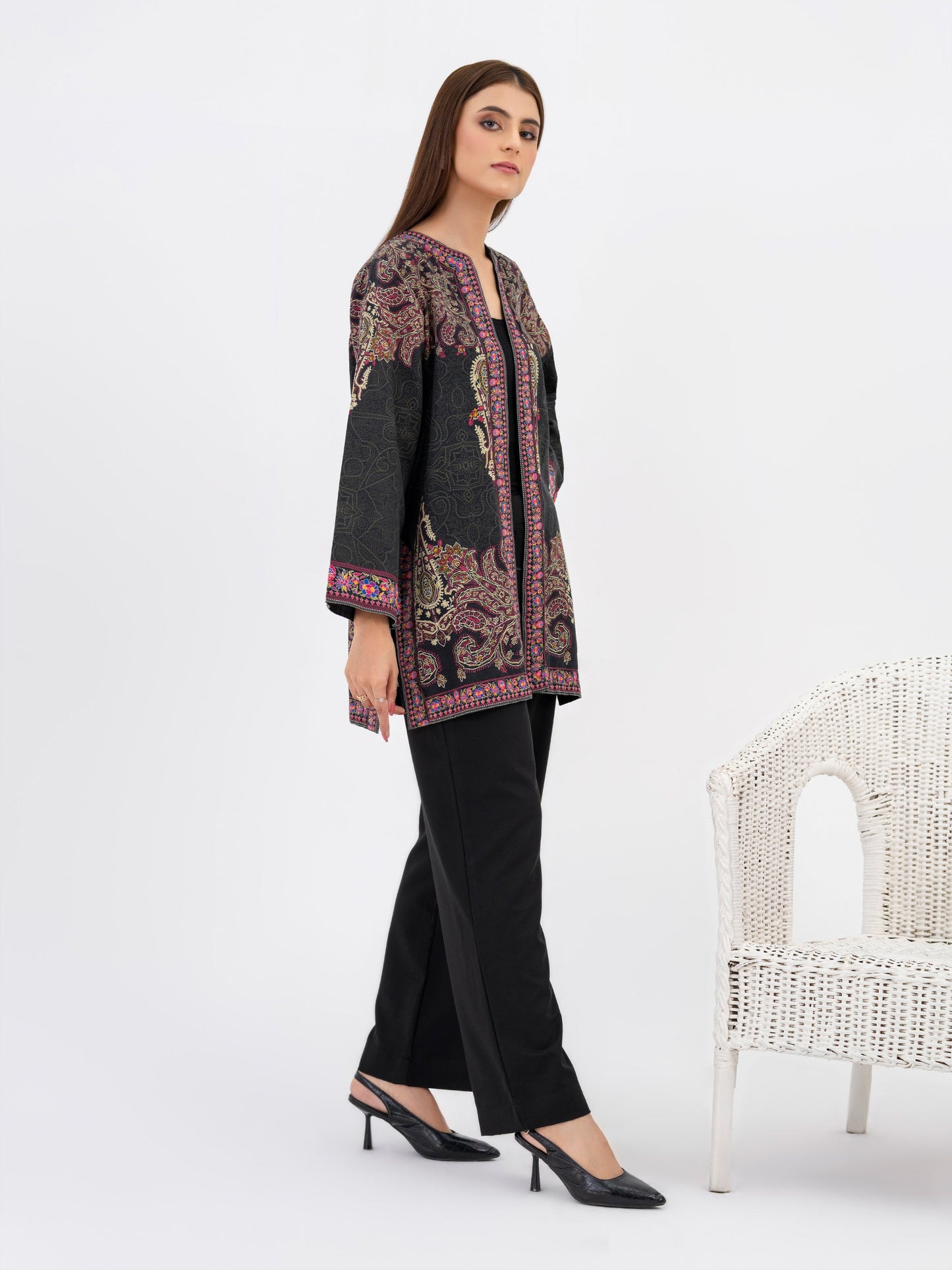 Printed Khaddar Cardigan (Pret)