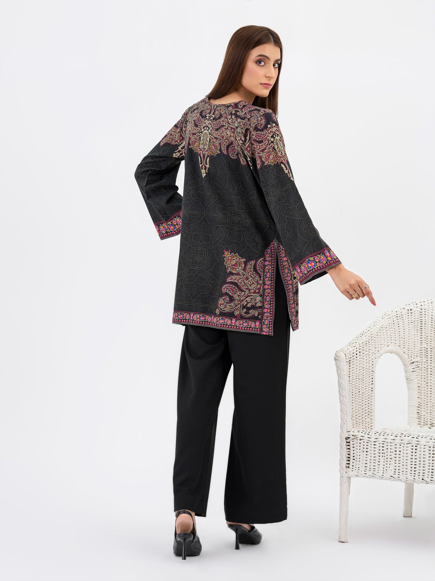 Printed Khaddar Cardigan (Pret)