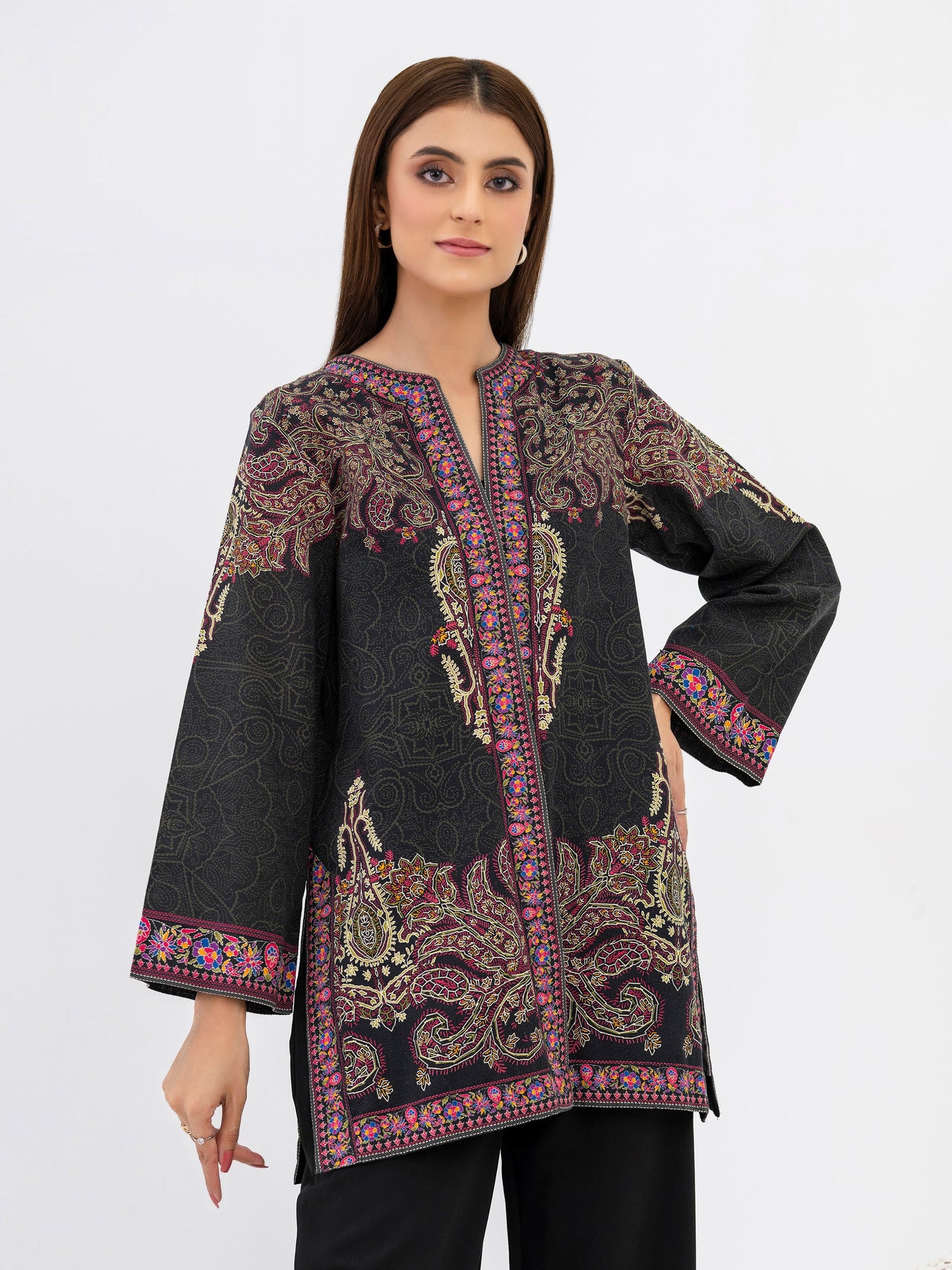 Printed Khaddar Cardigan (Pret)