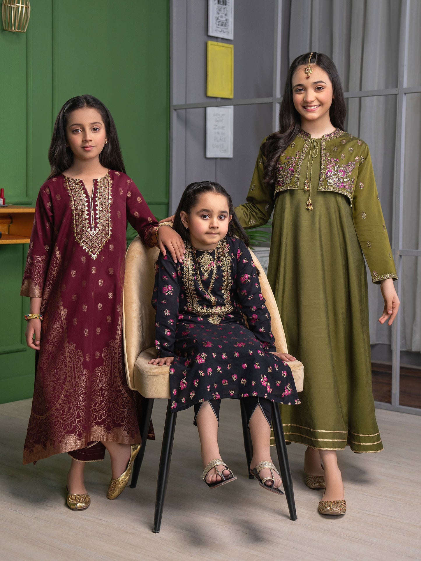 Raw Silk Frock With Bolero-Embroidered