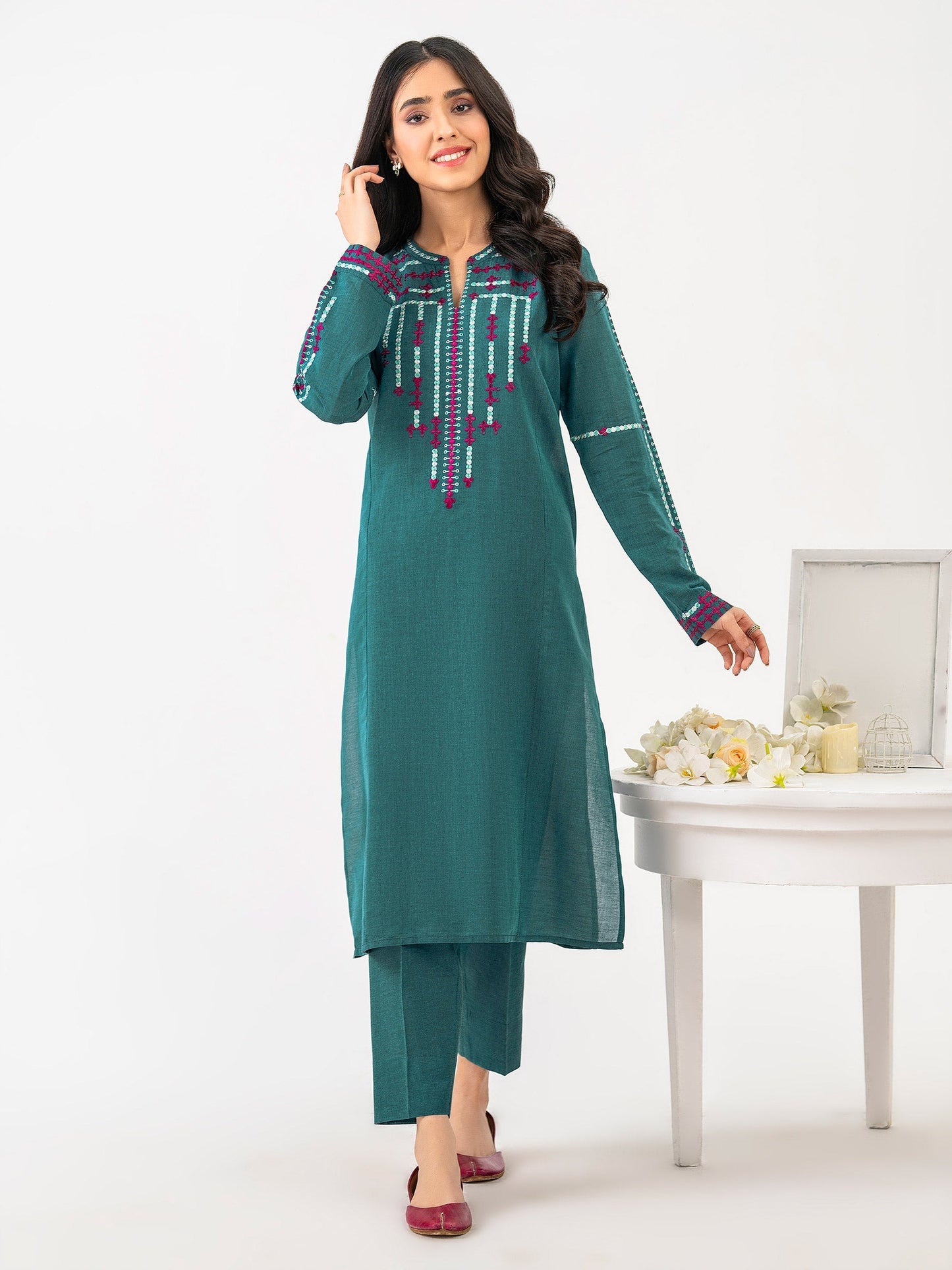 2 Piece Yarn Dyed Suit-Embroidered (Pret)