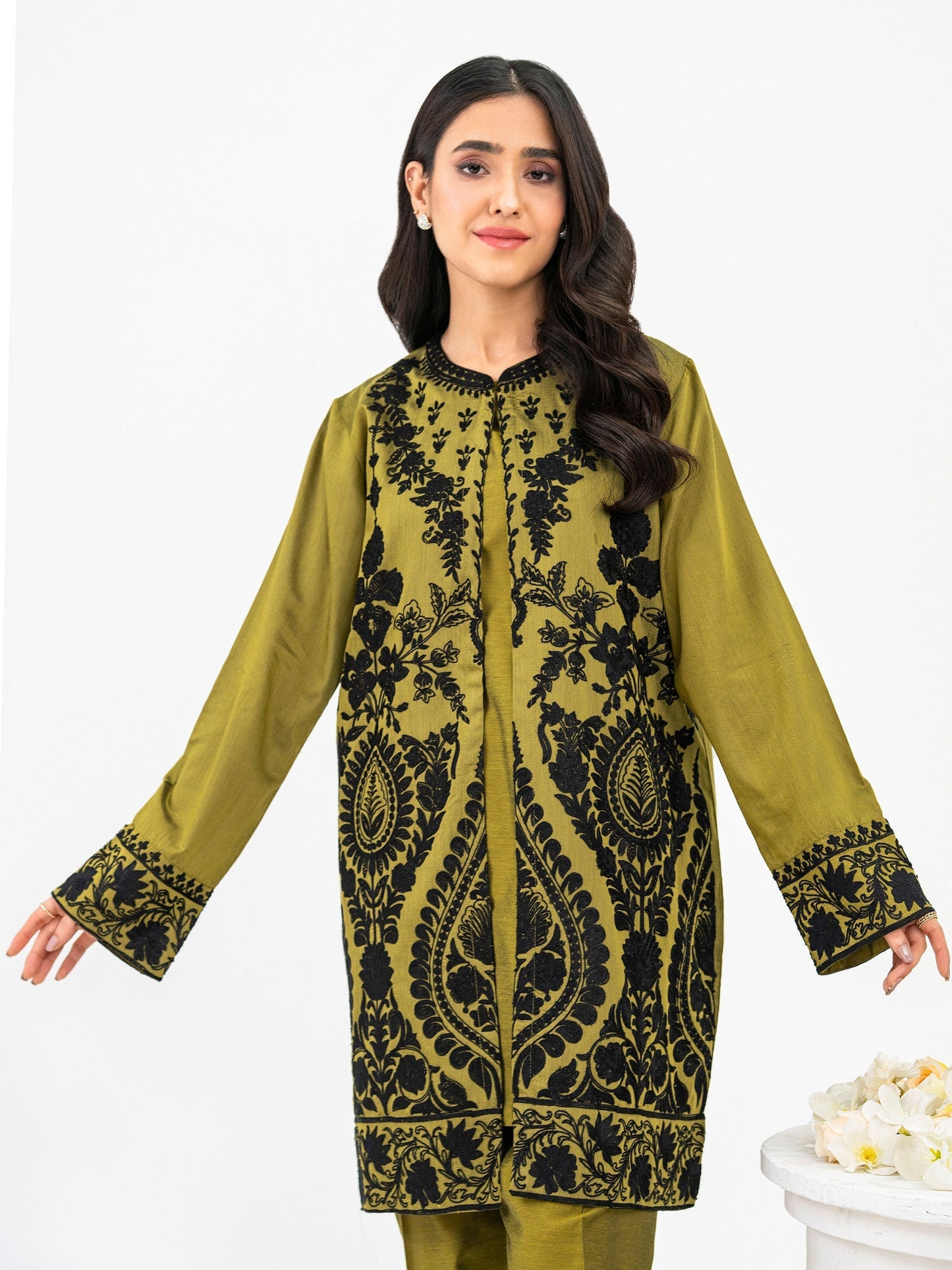 3 Piece Raw Silk Suit-Embroidered (Pret)