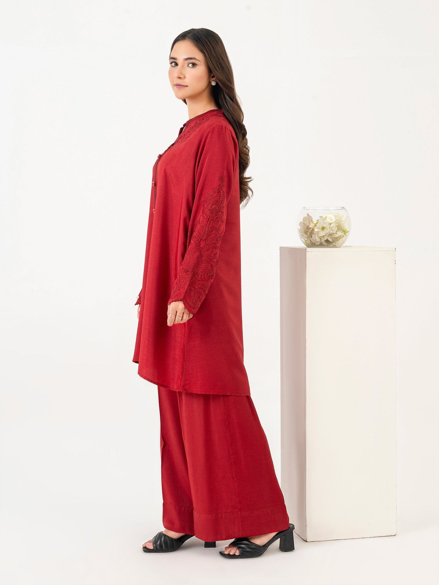 2 Piece Raw Silk Suit-Embroidered (Pret)