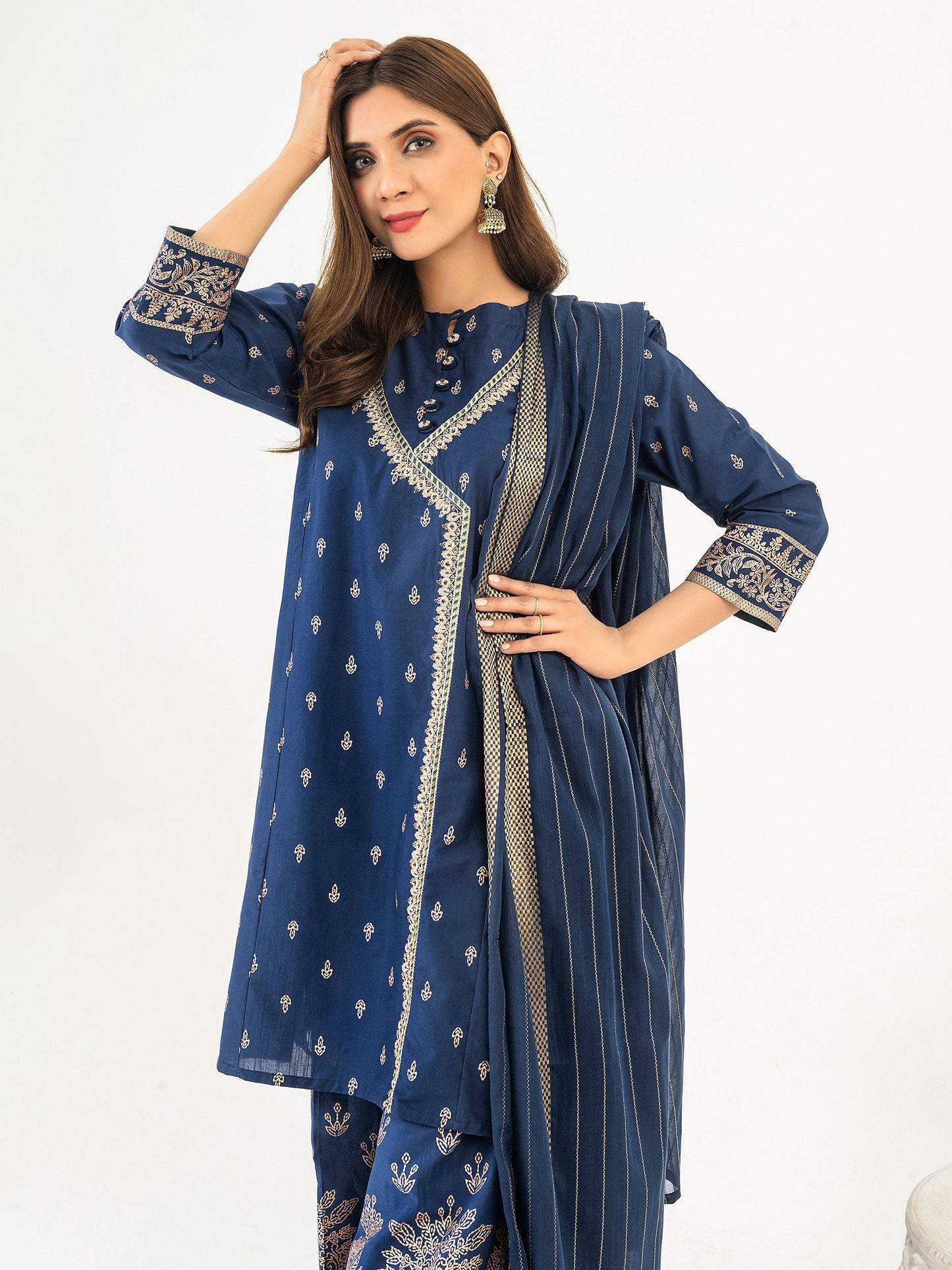 3 Piece Cambric Suit-Embroidered (Pret)