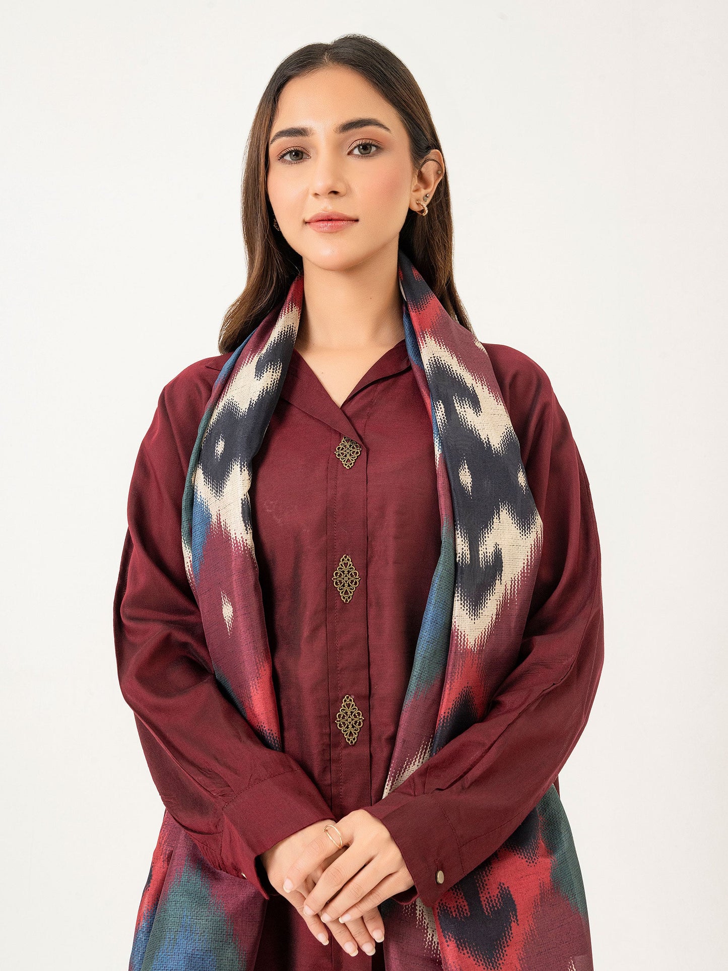 3 Piece Raw Silk Suit-Embroidered(Pret)