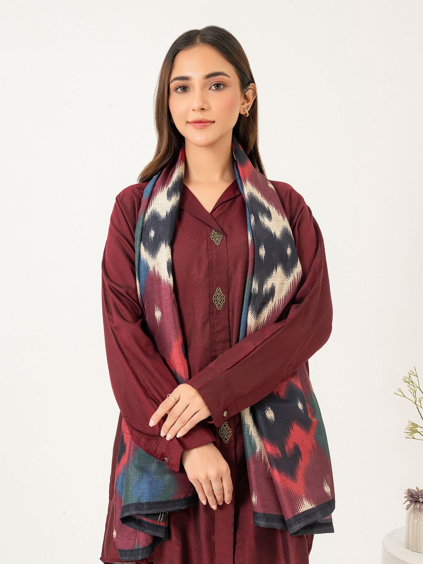 3 Piece Raw Silk Suit-Embroidered(Pret)