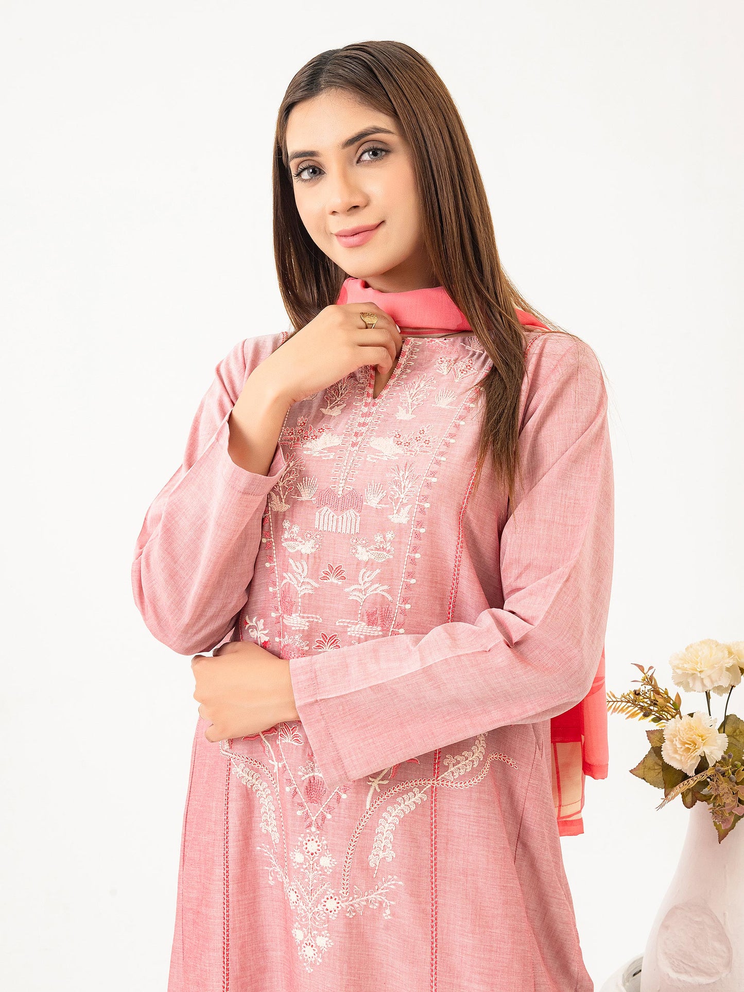 2 Piece Yarn Dyed Suit-Embroidered (Pret)