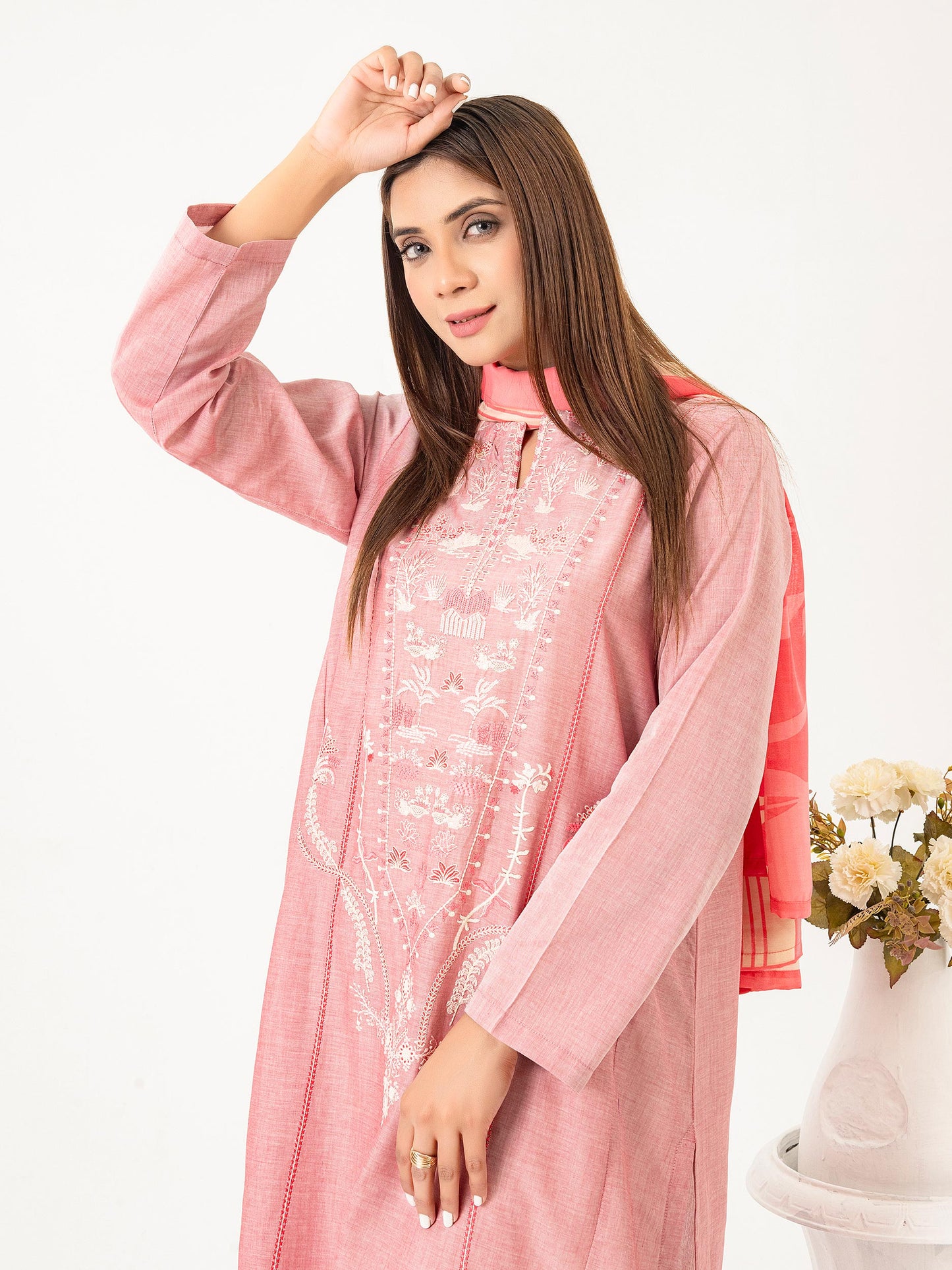 2 Piece Yarn Dyed Suit-Embroidered (Pret)