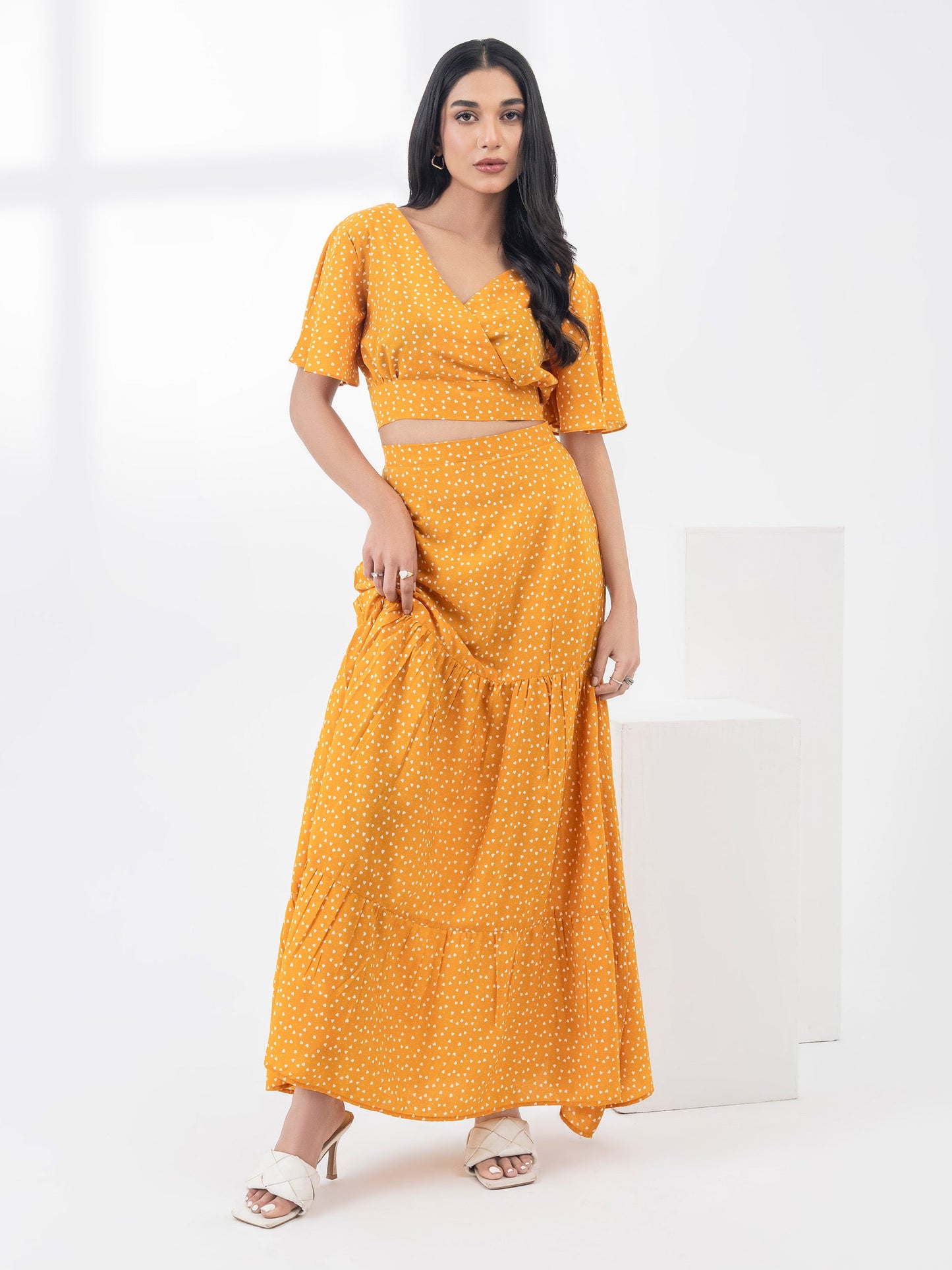 Printed Chiffon Top With Skirt