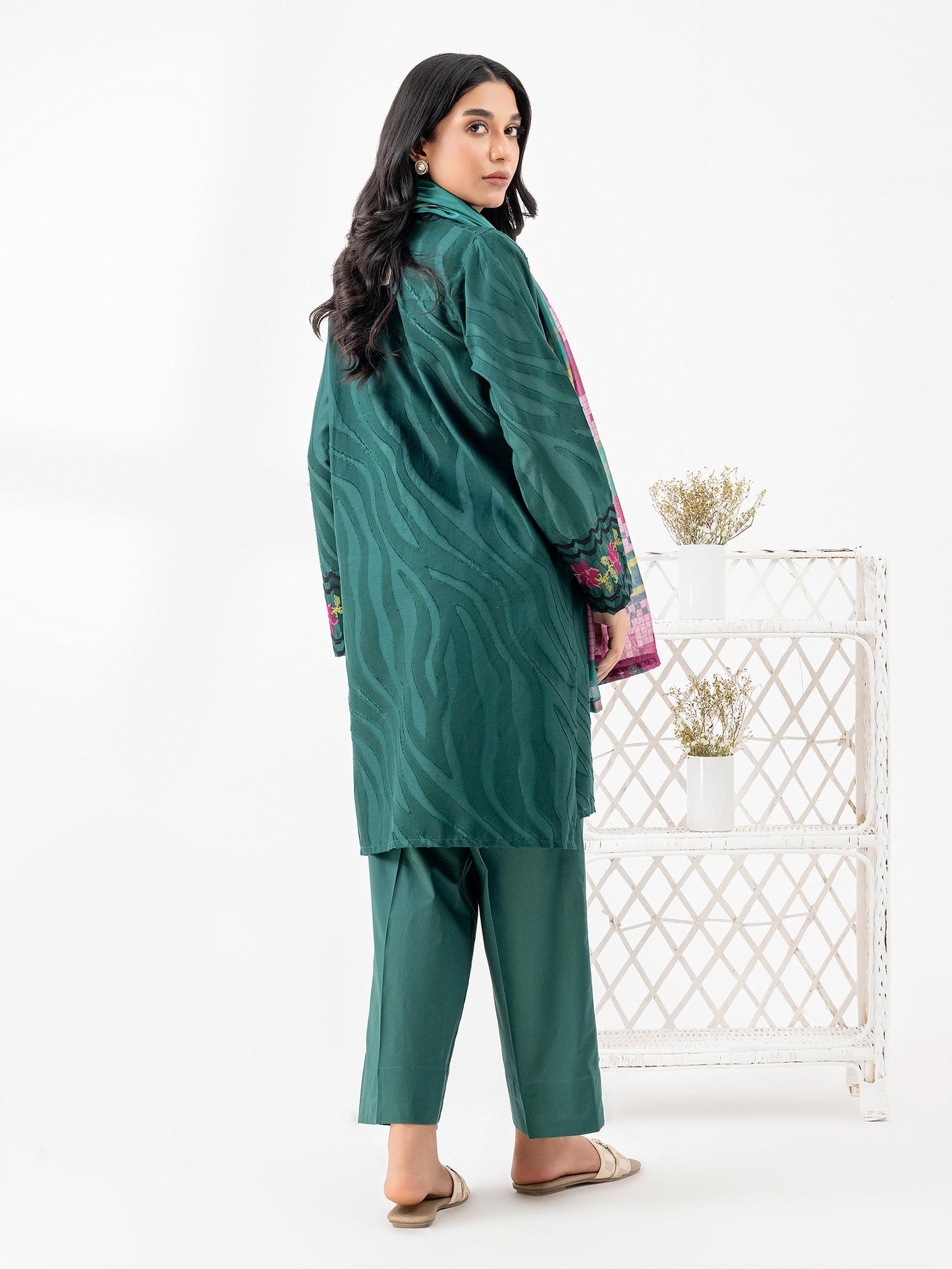 3 Piece Jacquard Suit-Embroidered (Pret)