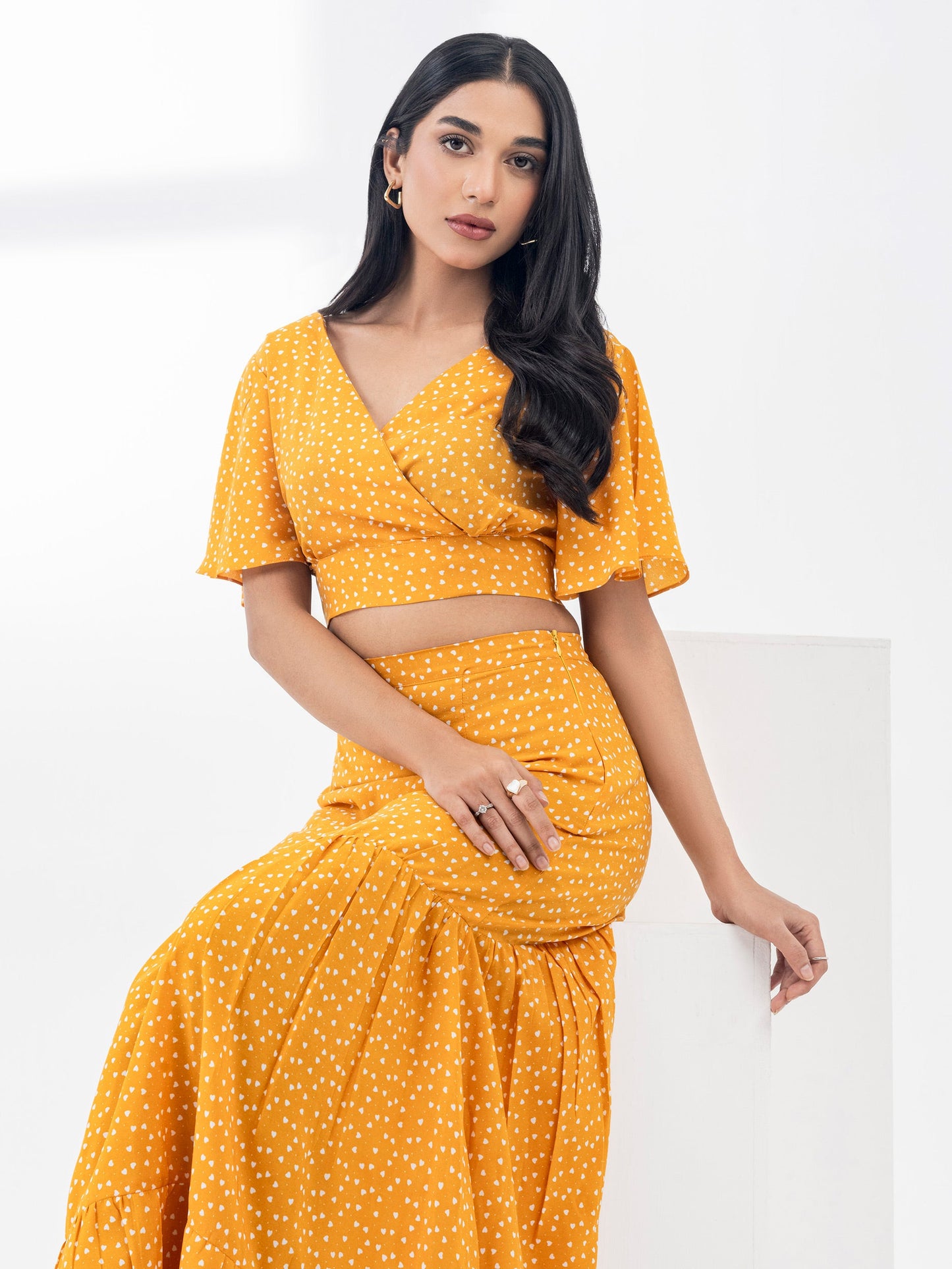 Printed Chiffon Top With Skirt