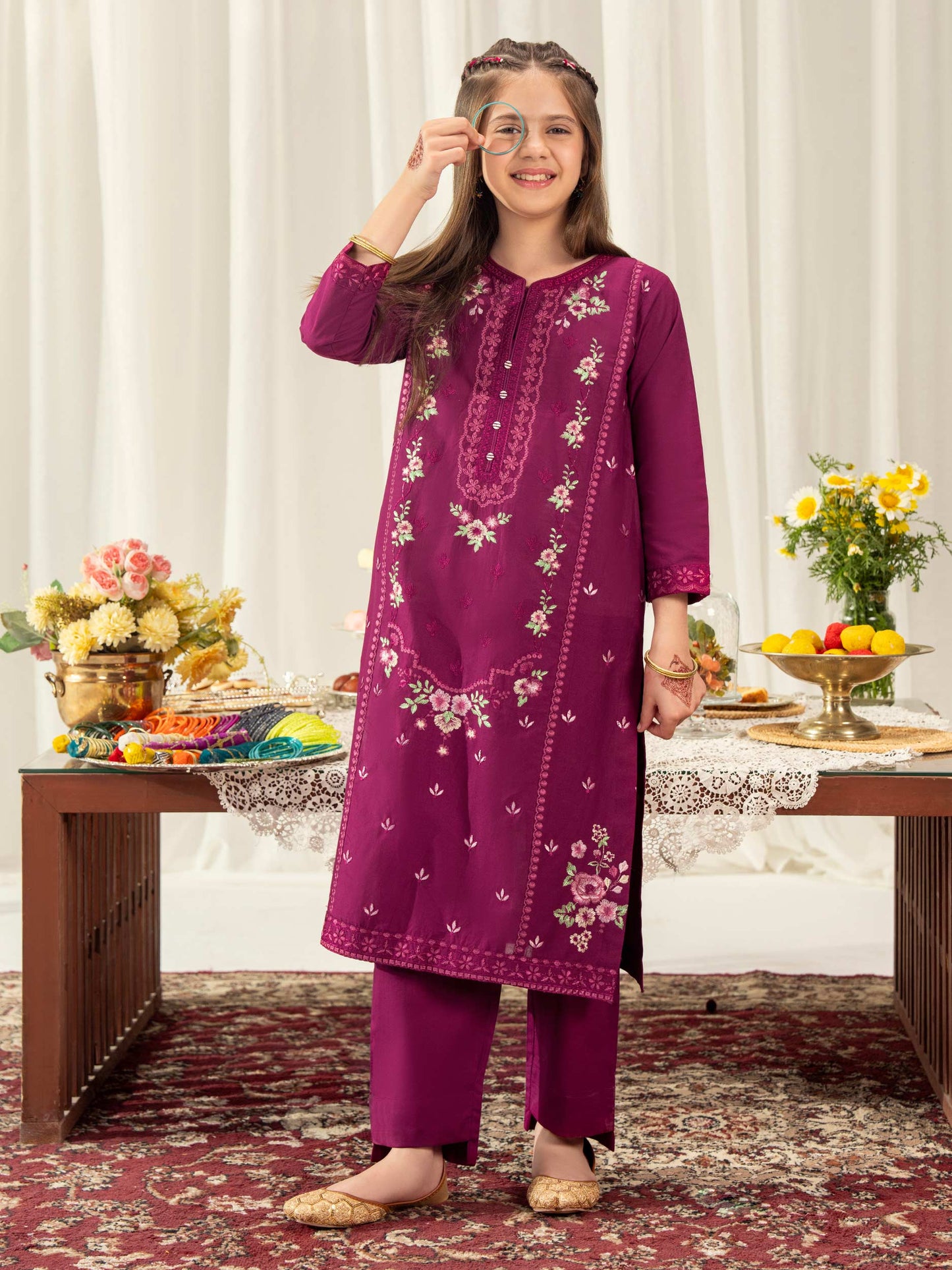 2 Piece Cambric Suit-Embroidered