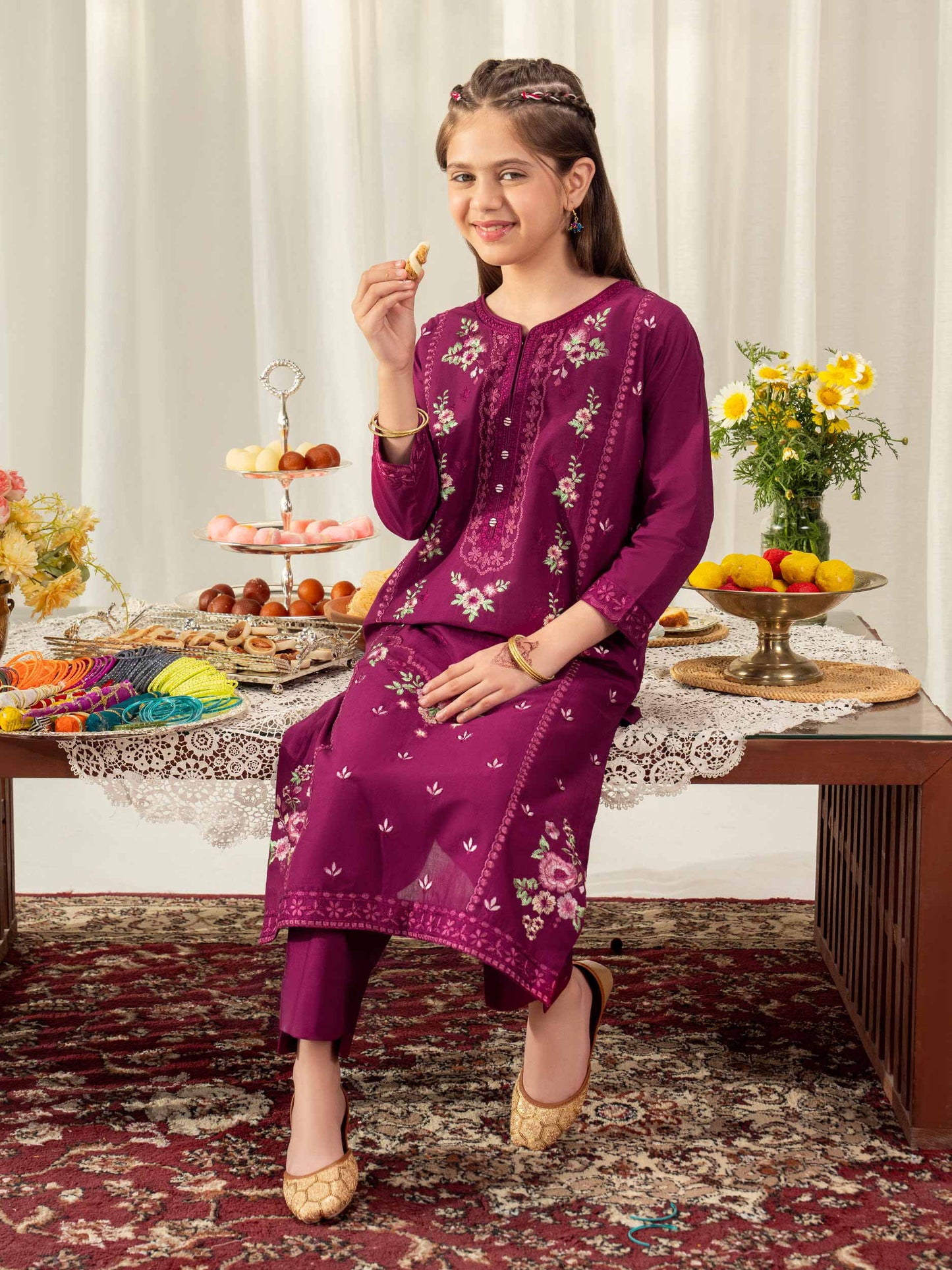 2 Piece Cambric Suit-Embroidered