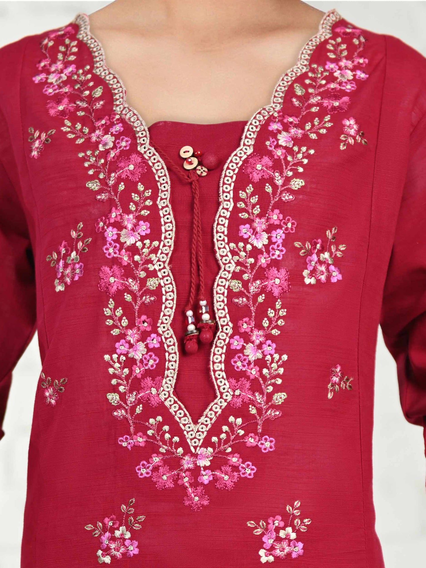 2 Piece Slub Khaddar Suit- Embroidered (Pret)