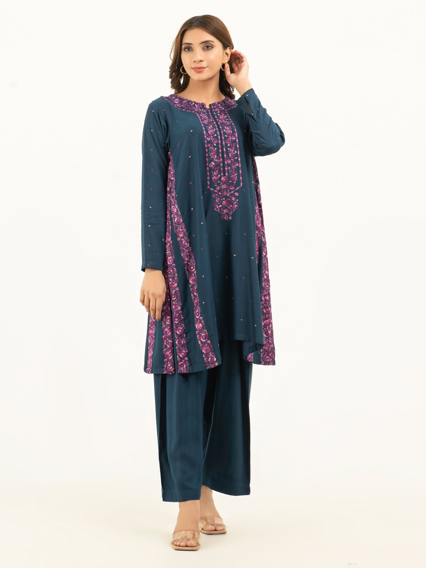 2 Piece Linen Suit-Embroidered (Pret)