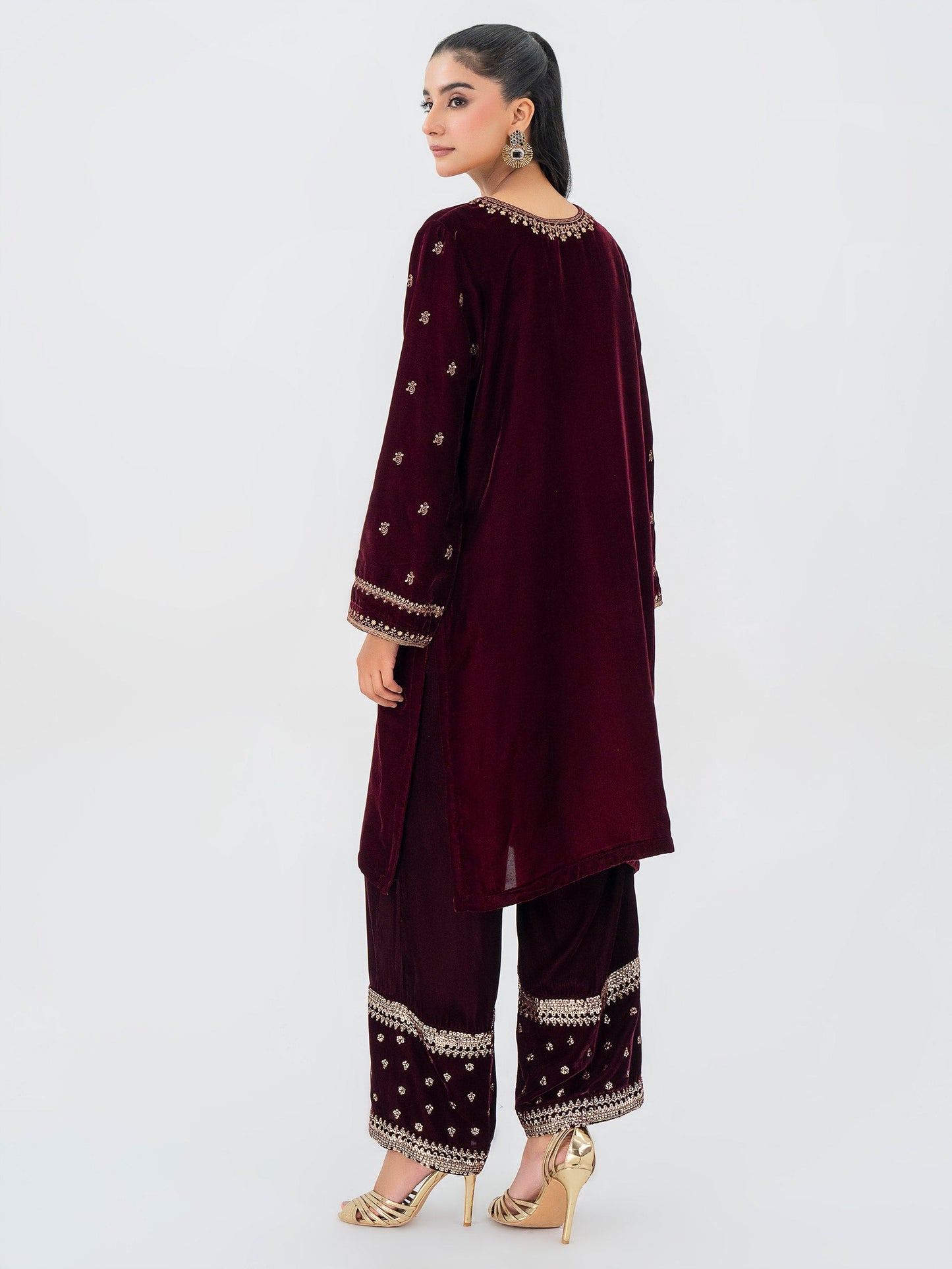 2 Piece Velvet Suit-Embroidered (Pret)