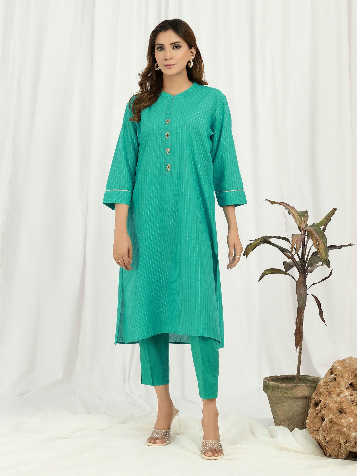 2 Piece Yarn Dyed Suit-Embellished (Pret)