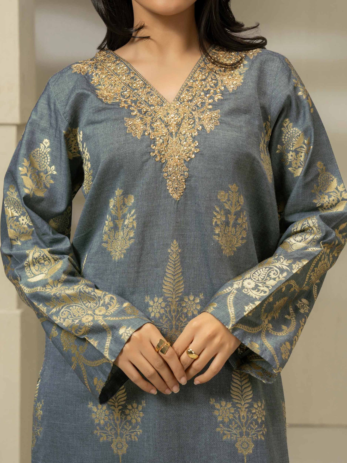 3 Piece Jacquard Suit-Embroidered (Pret)
