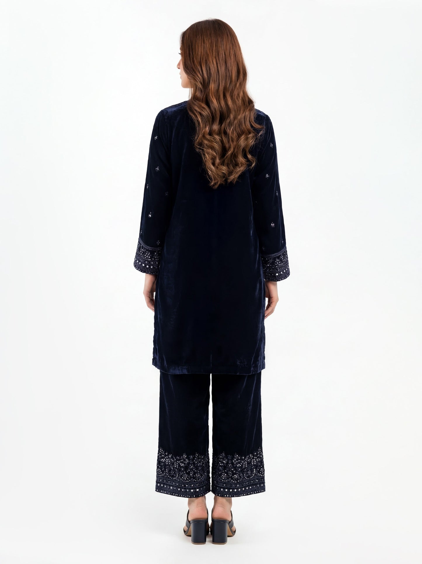 2 Piece Velvet Suit- Embroidered (Pret)