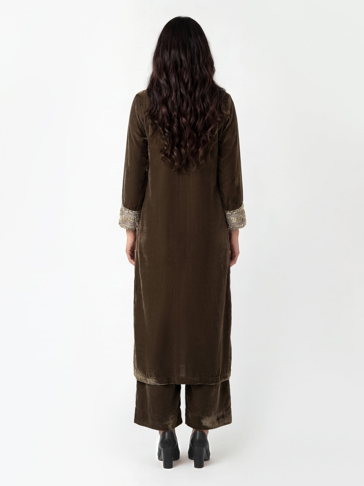 2 Piece Velvet Suit- Embroidered (Pret)