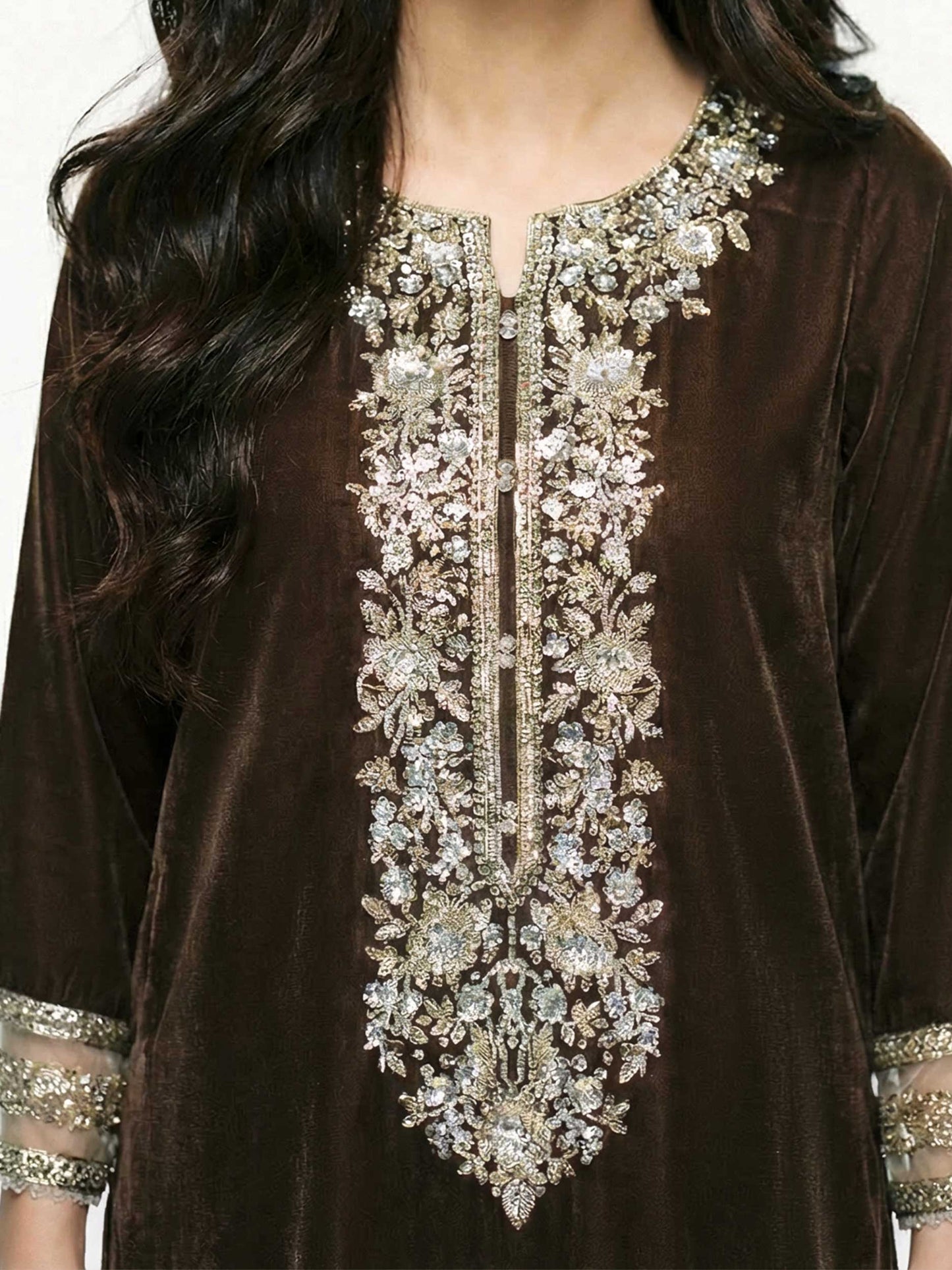 2 Piece Velvet Suit- Embroidered (Pret)