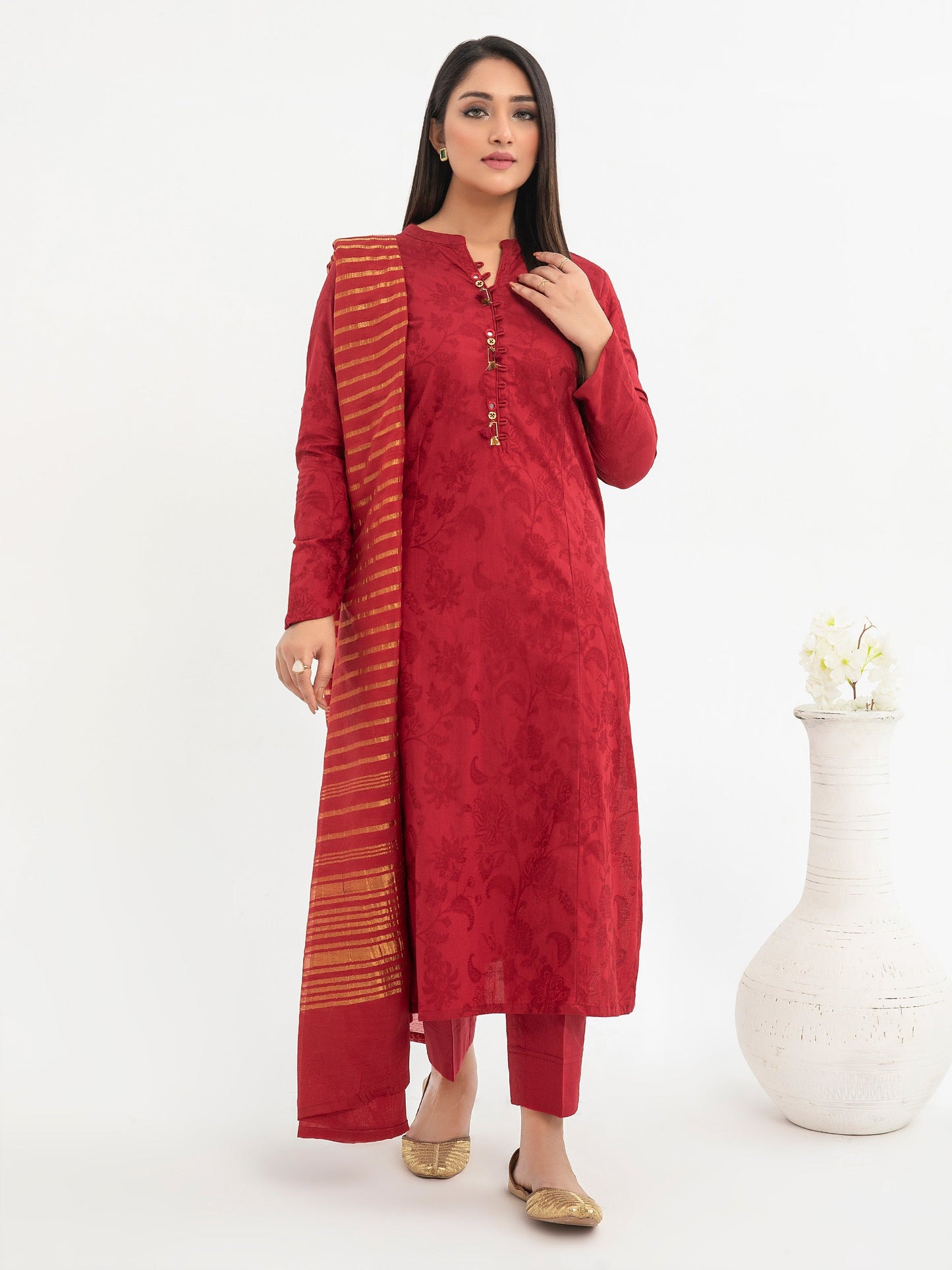 3 Piece Jacquard Suit-Embroidered(Pret)