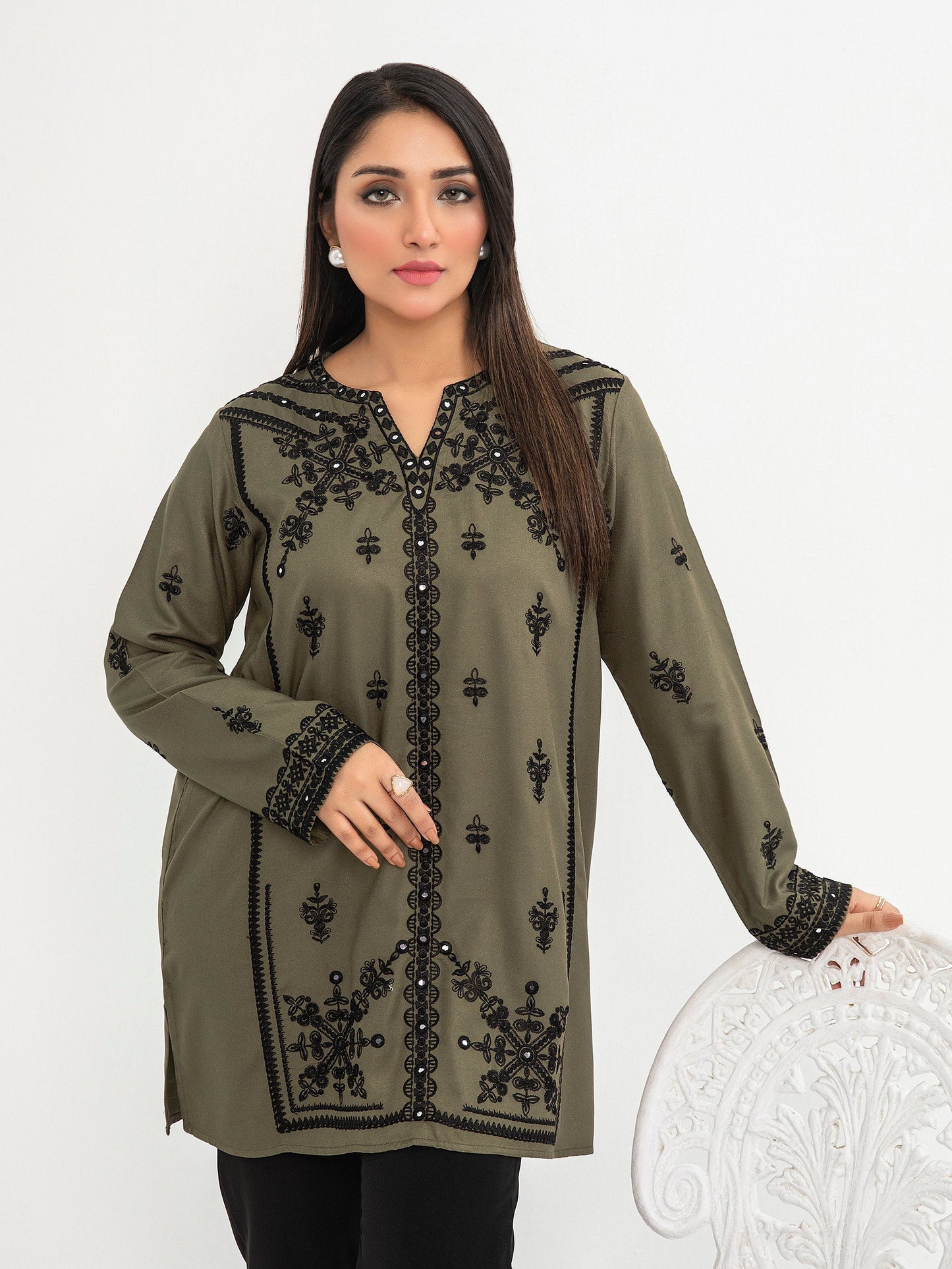 Crepe Kurti-Embroidered (Pret)