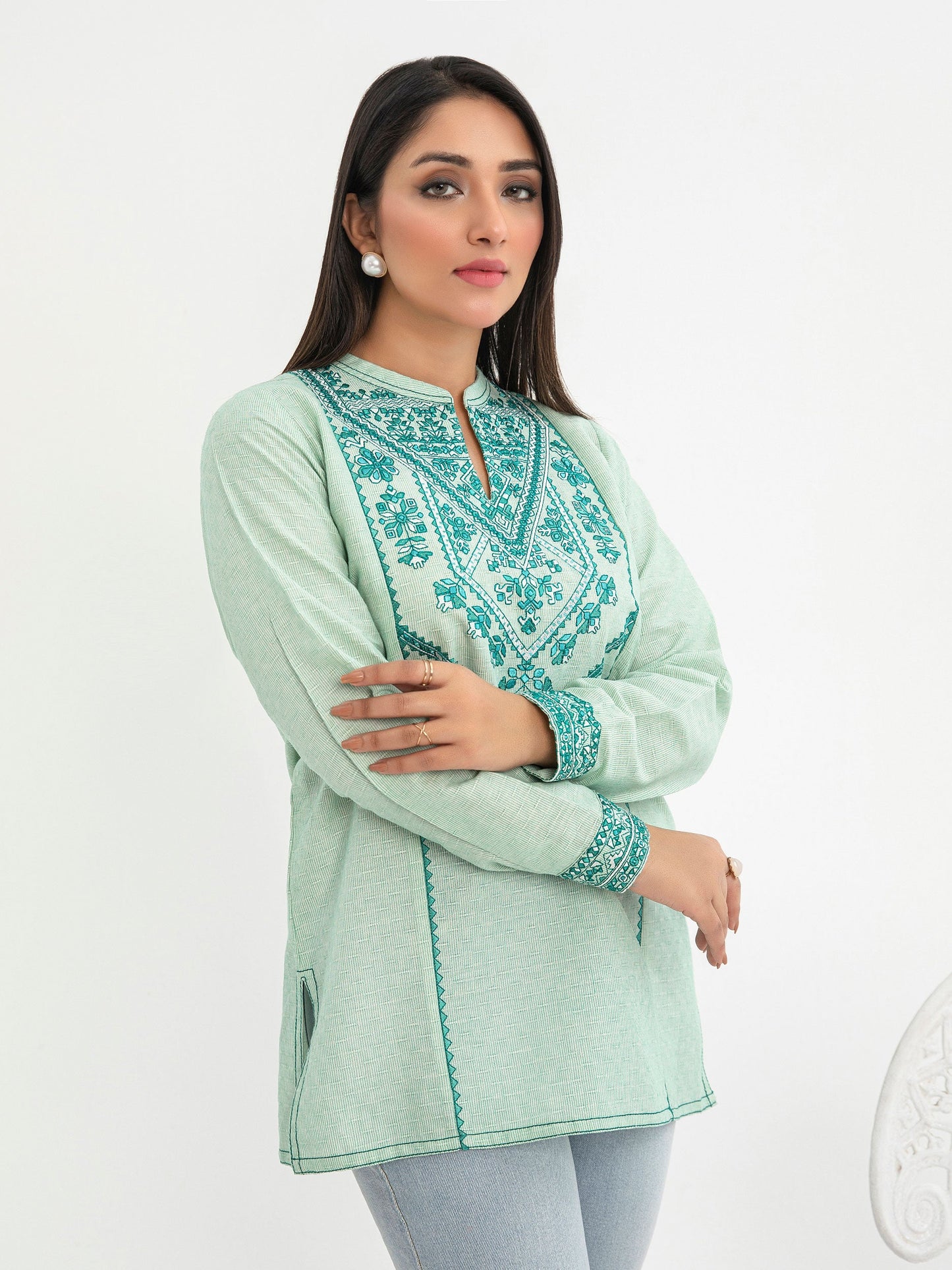 Yarn Dyed Kurti-Embroidered(Pret)