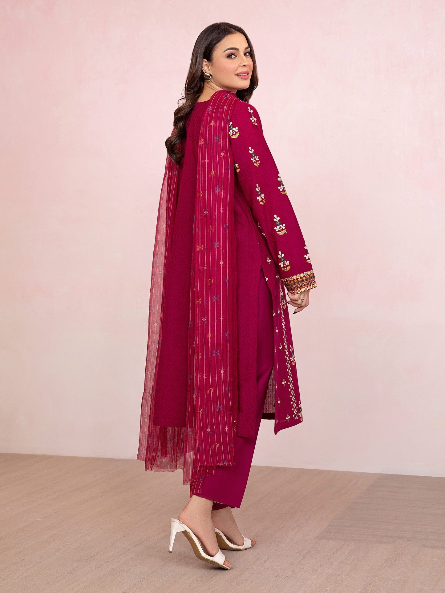 3 Piece Jacquard Suit-Embroidered (Pret)