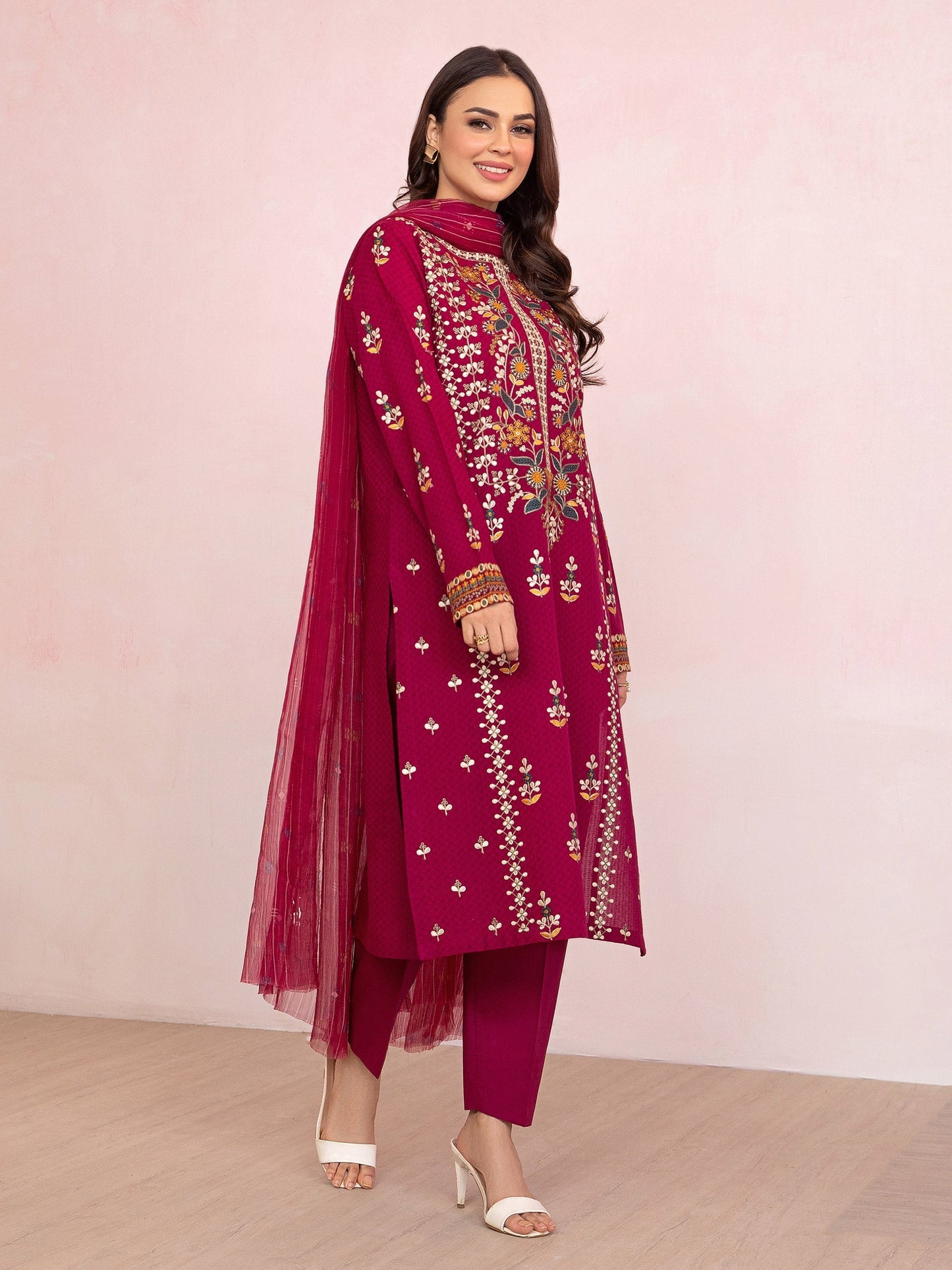 3 Piece Jacquard Suit-Embroidered (Pret)