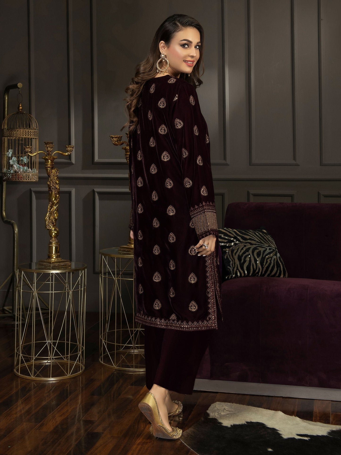 2 Piece Velvet Suit-Embroidered (Pret)